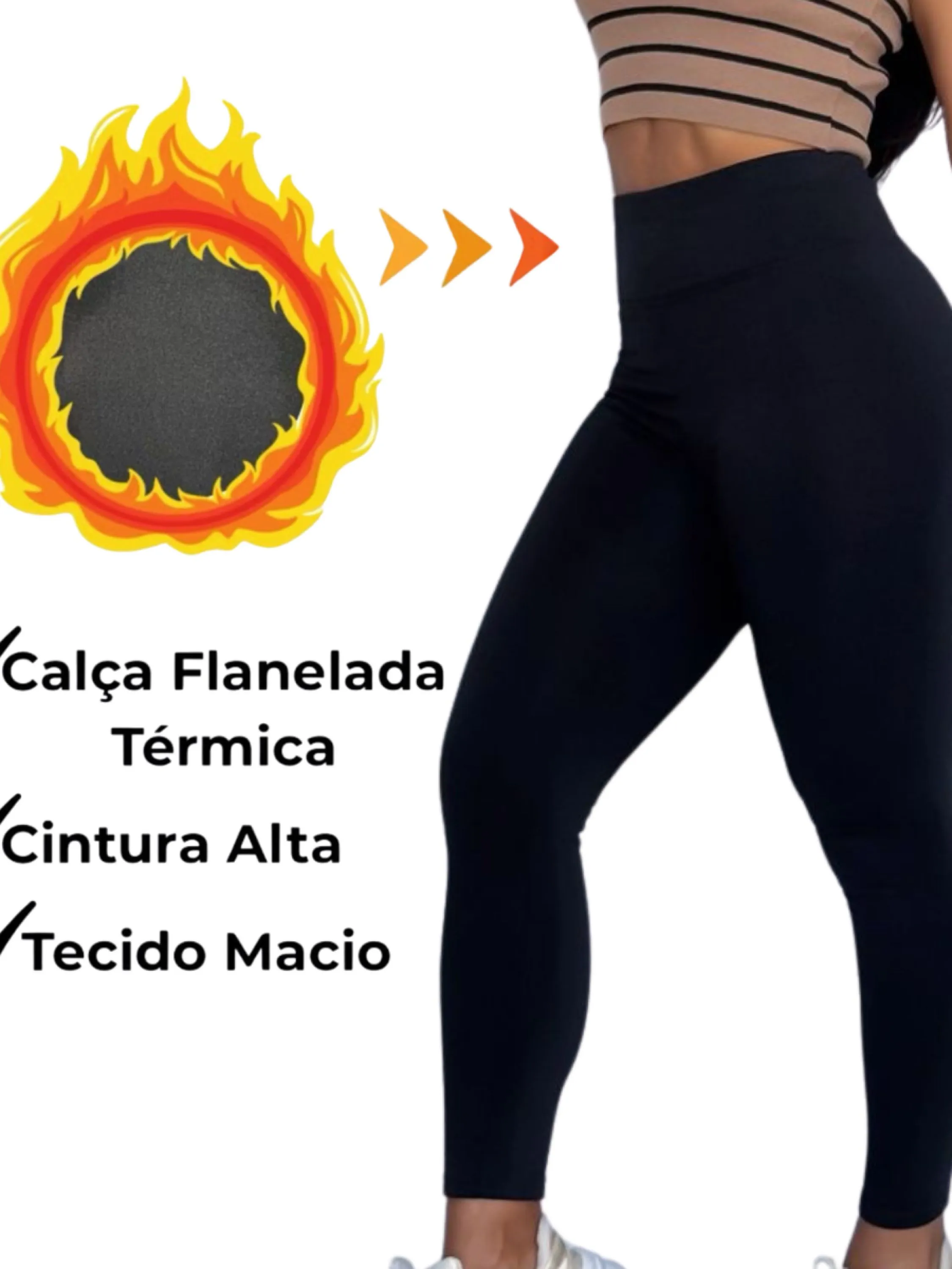 Calça Legging Flanelada Cintura Alta