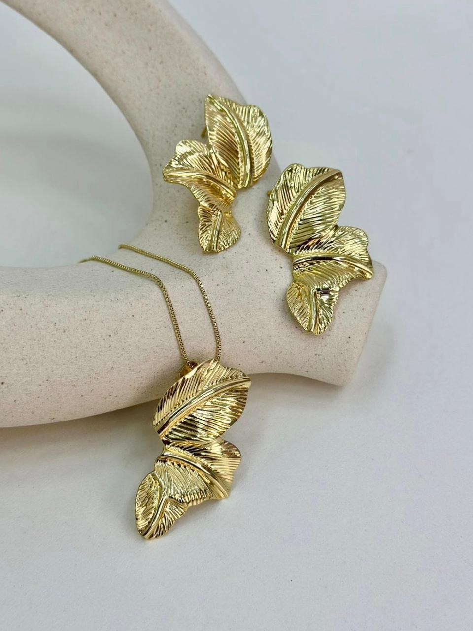 Kit Luxuoso Colar + Brinco Folheado