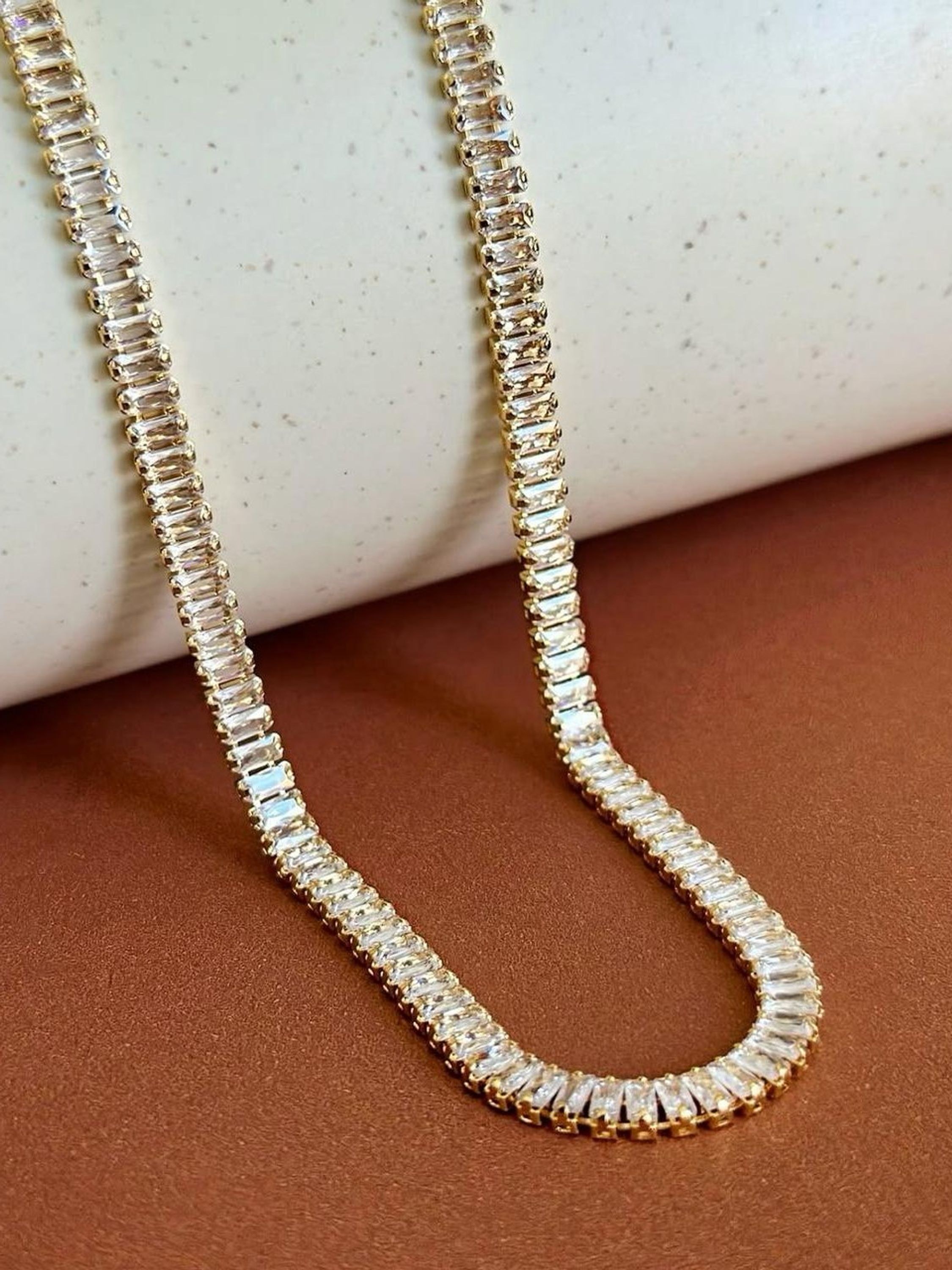 Colar Navete Zircônia Banhado 45 cm