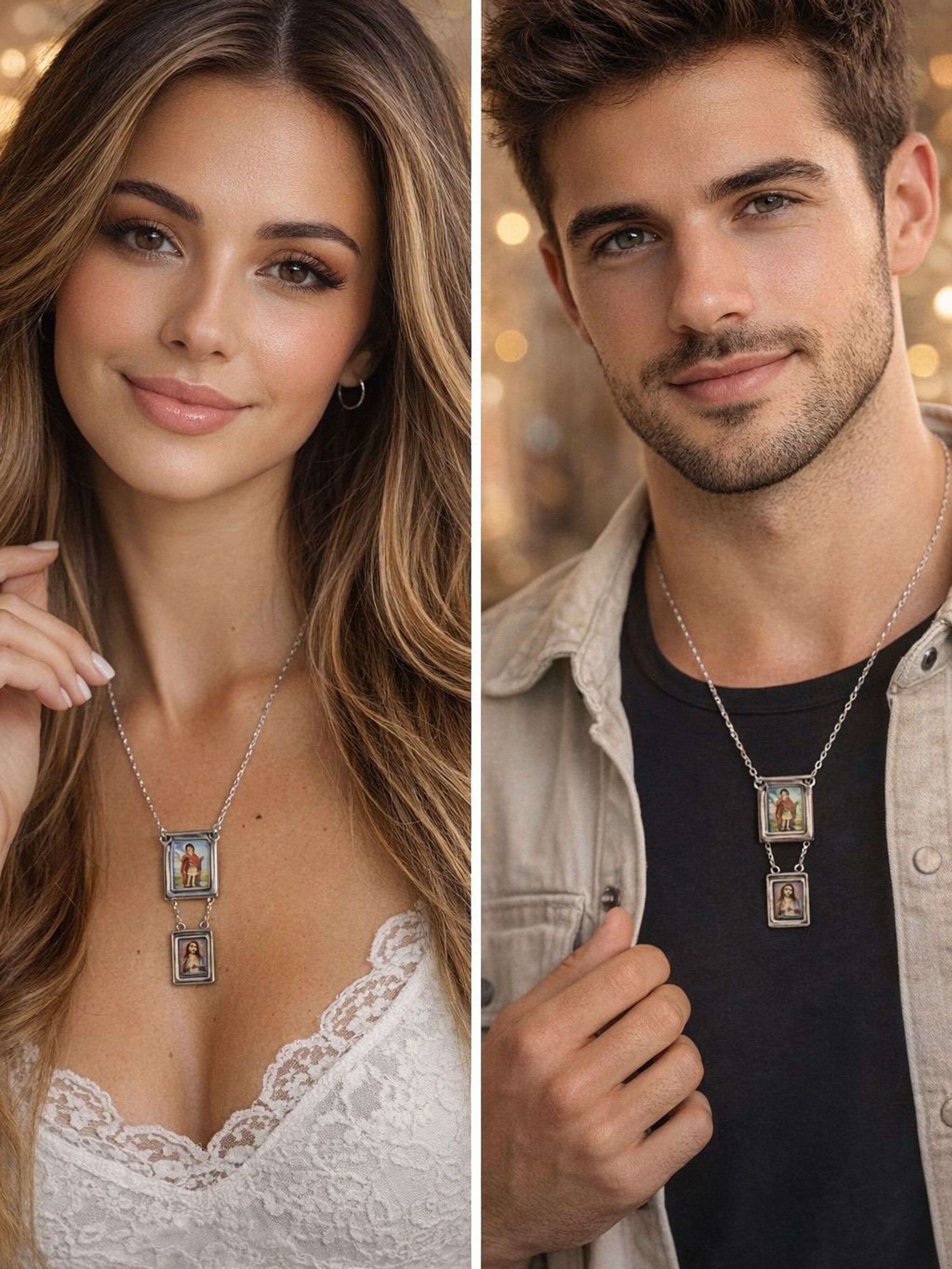 Colar Escapulário Unissex Folheado