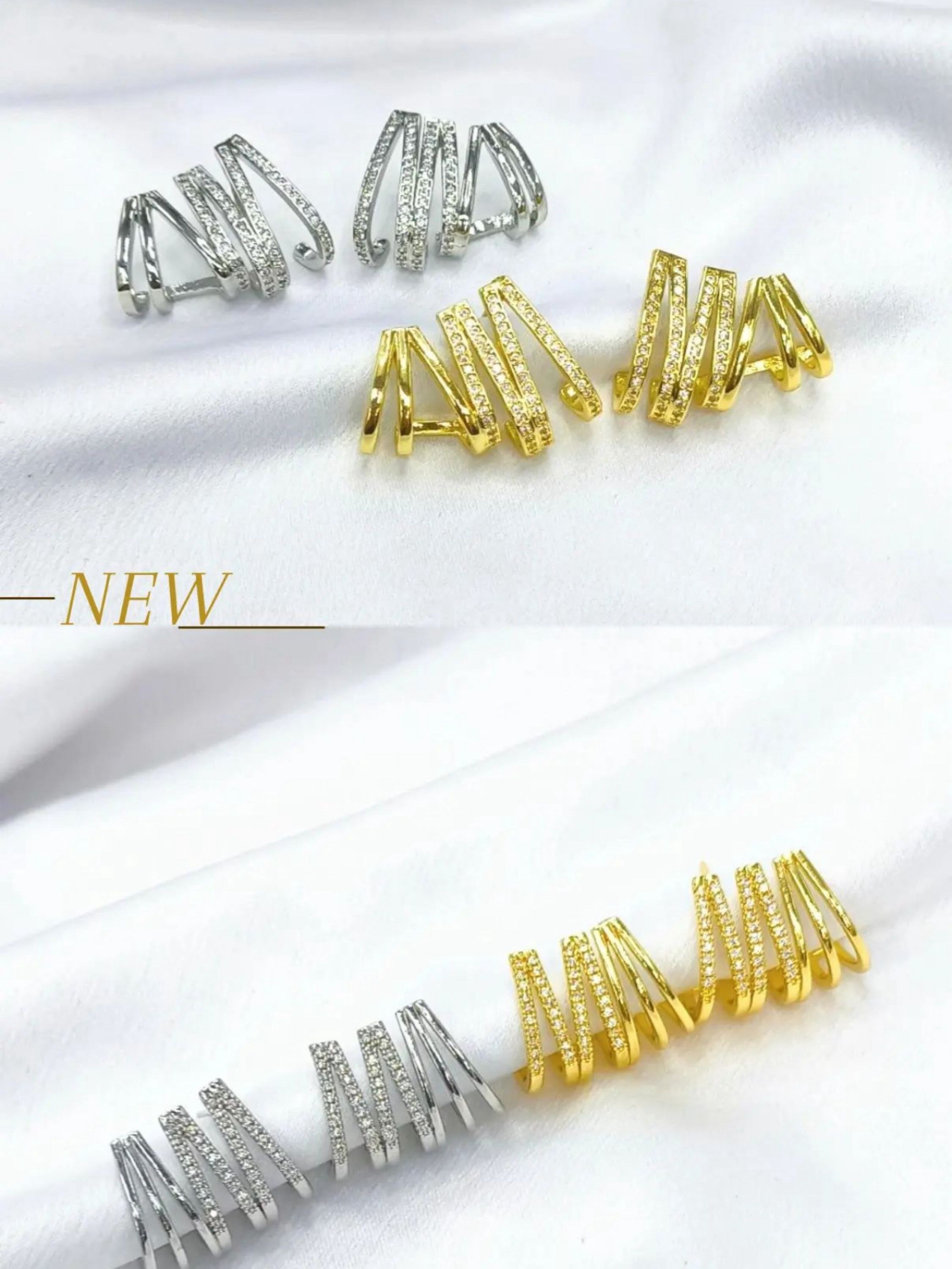 Kit 04 earcuff folheados zirconia