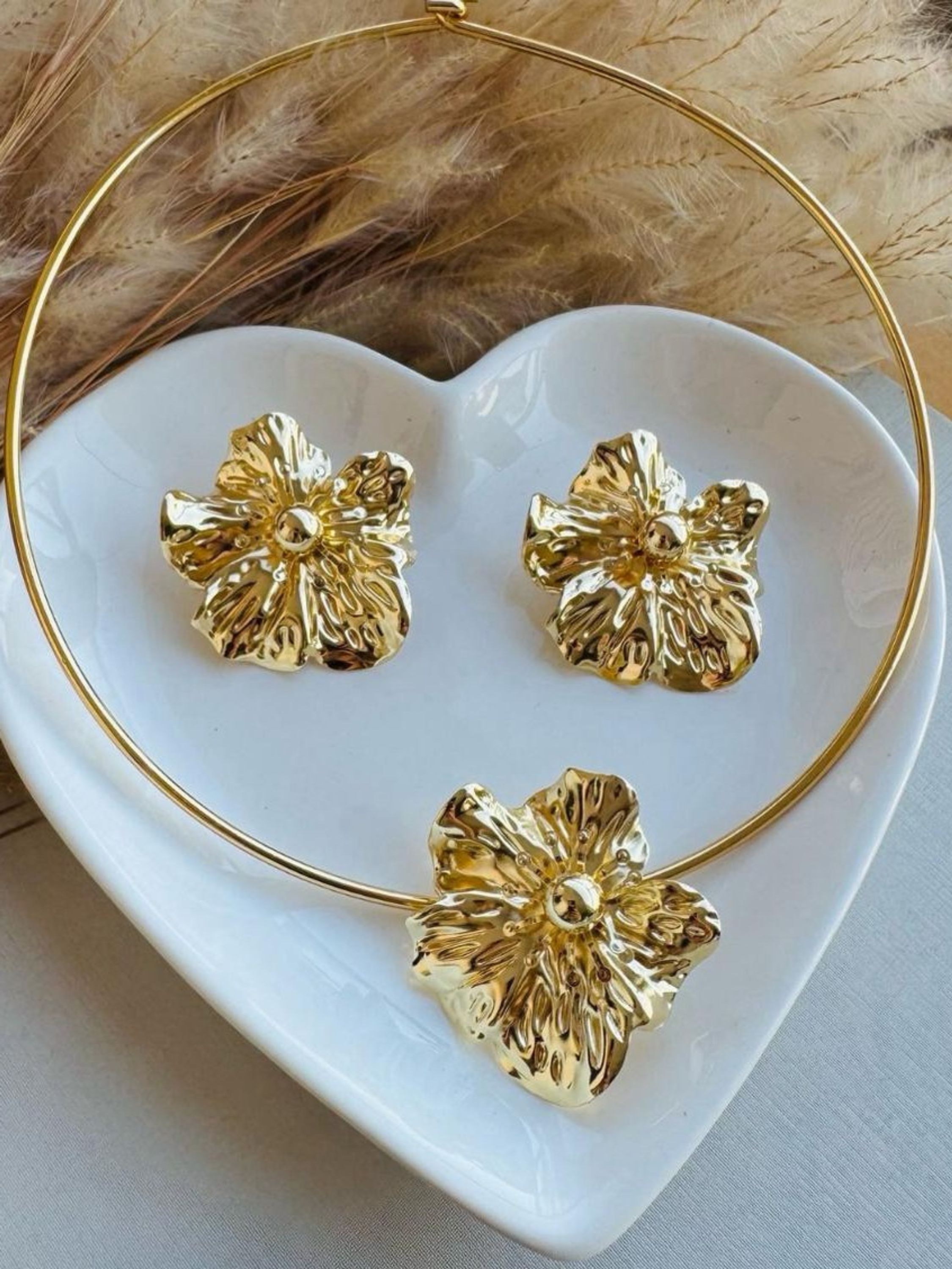 Kit Colar Aro + Brinco Flor