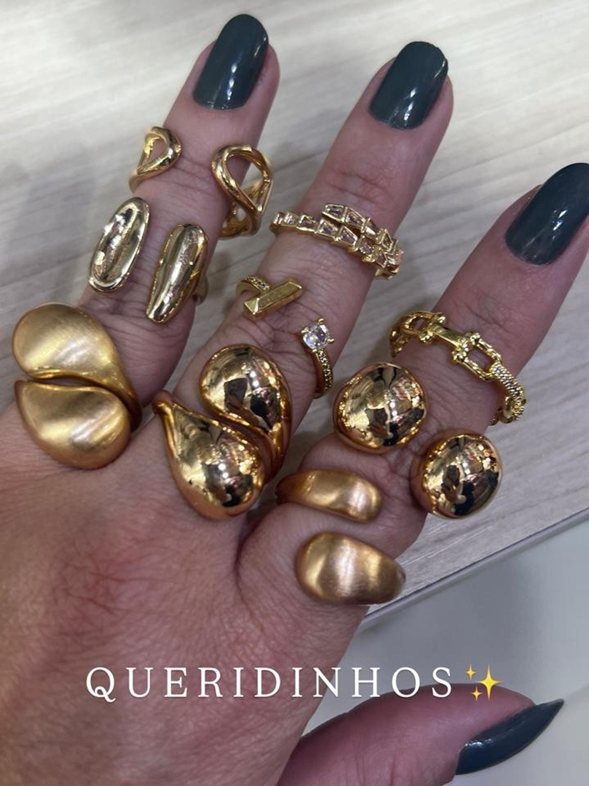 Kit 9 Anéis Reguláveis Banhados