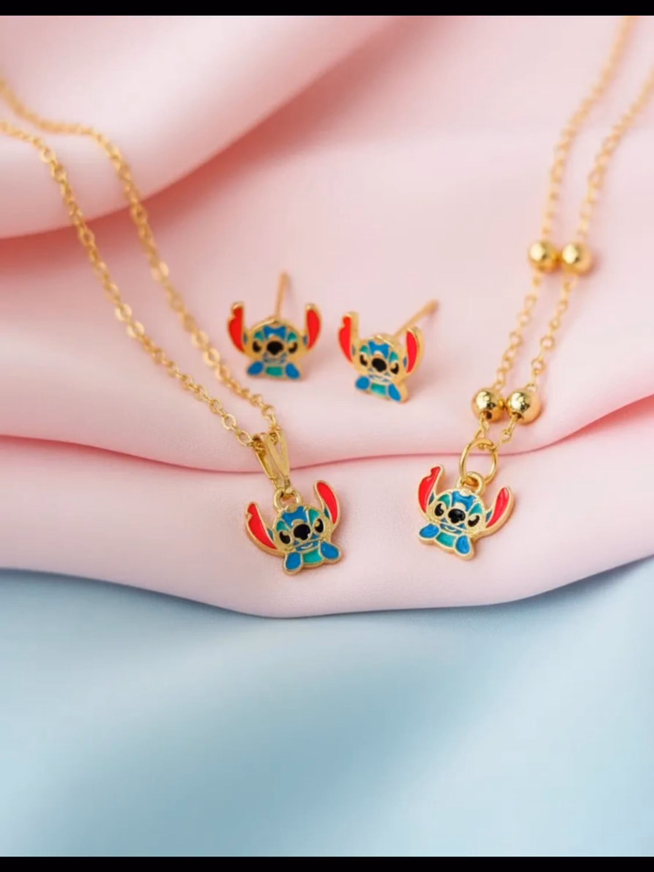 Kit Infantil 3 Peças Colar + Brinco Stitch