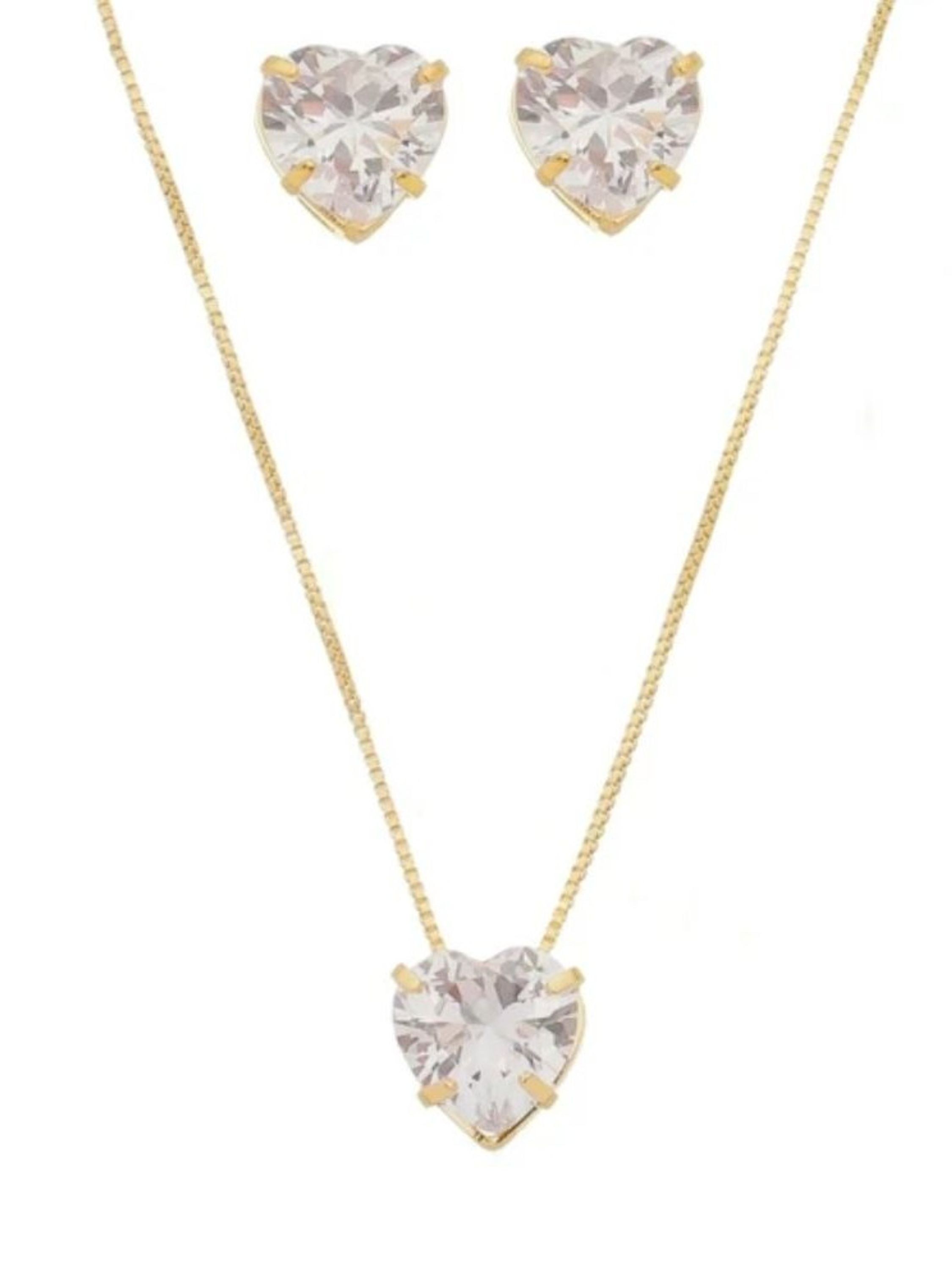 Presente Dias Das Mães Kit Colar + Brinco Coração Delicado