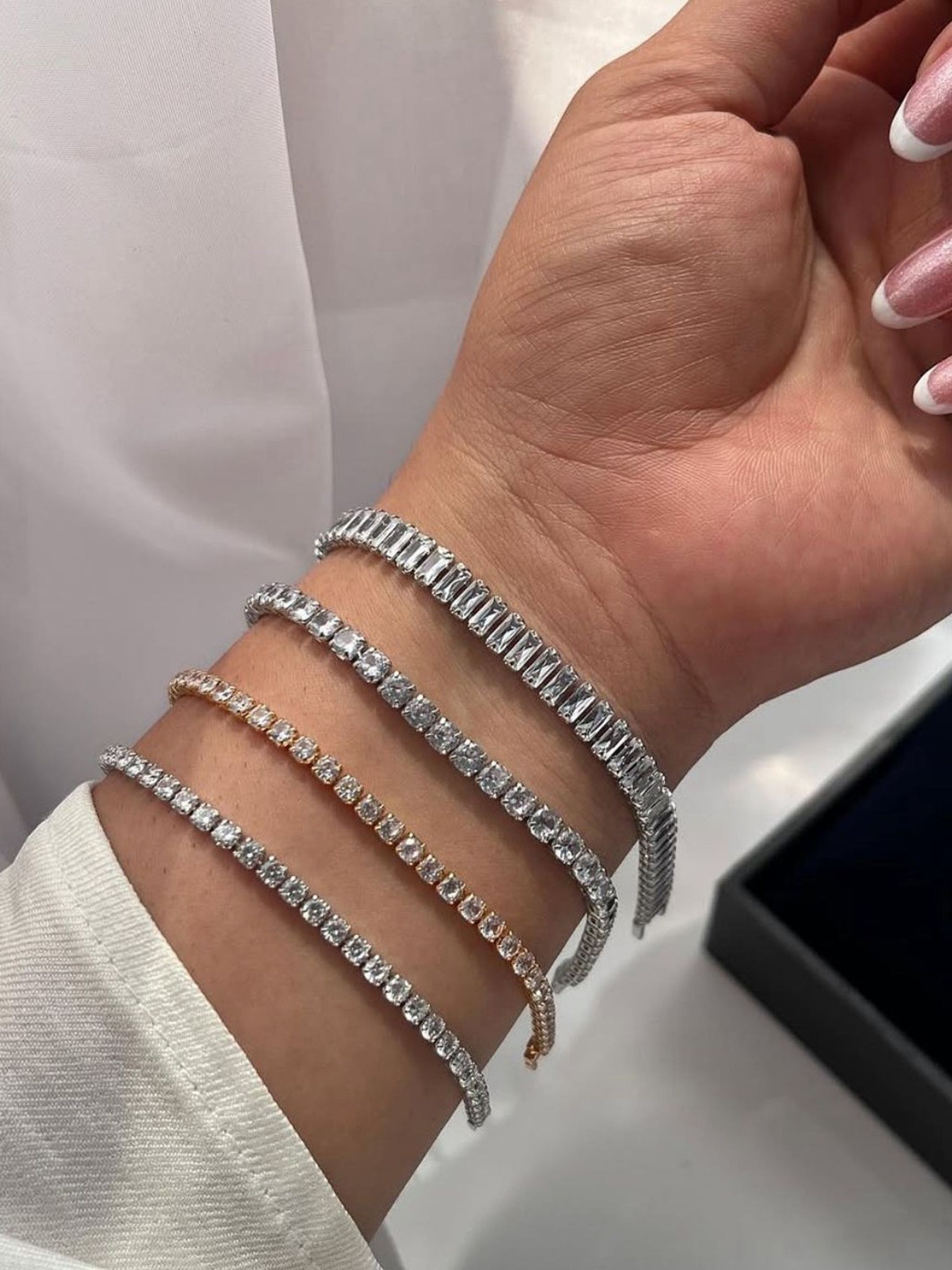 Kit 4 Pulseira de Zircônia Fecho Joalheria Navete