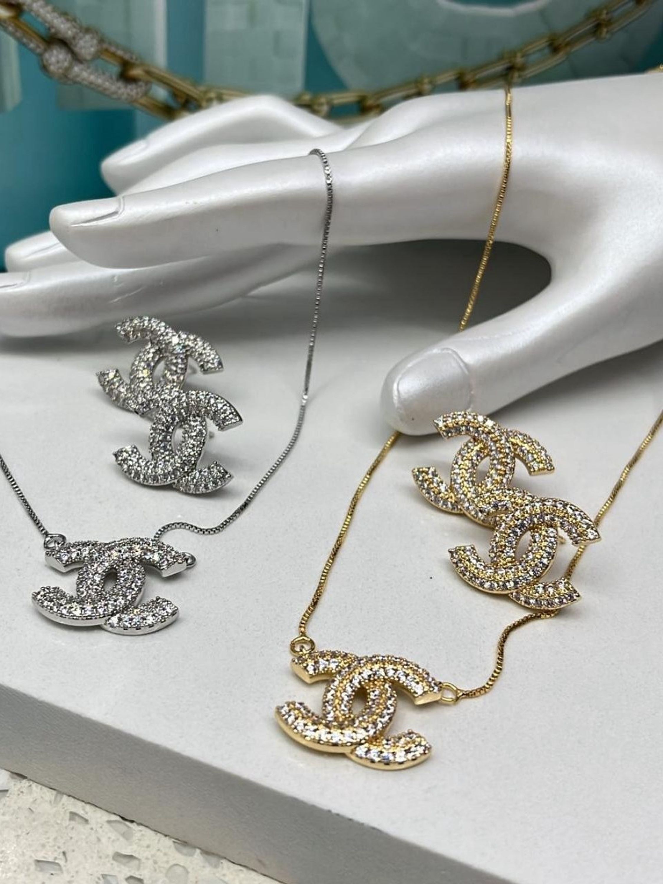 Kit Colar e Brinco Strass Moda Tendência