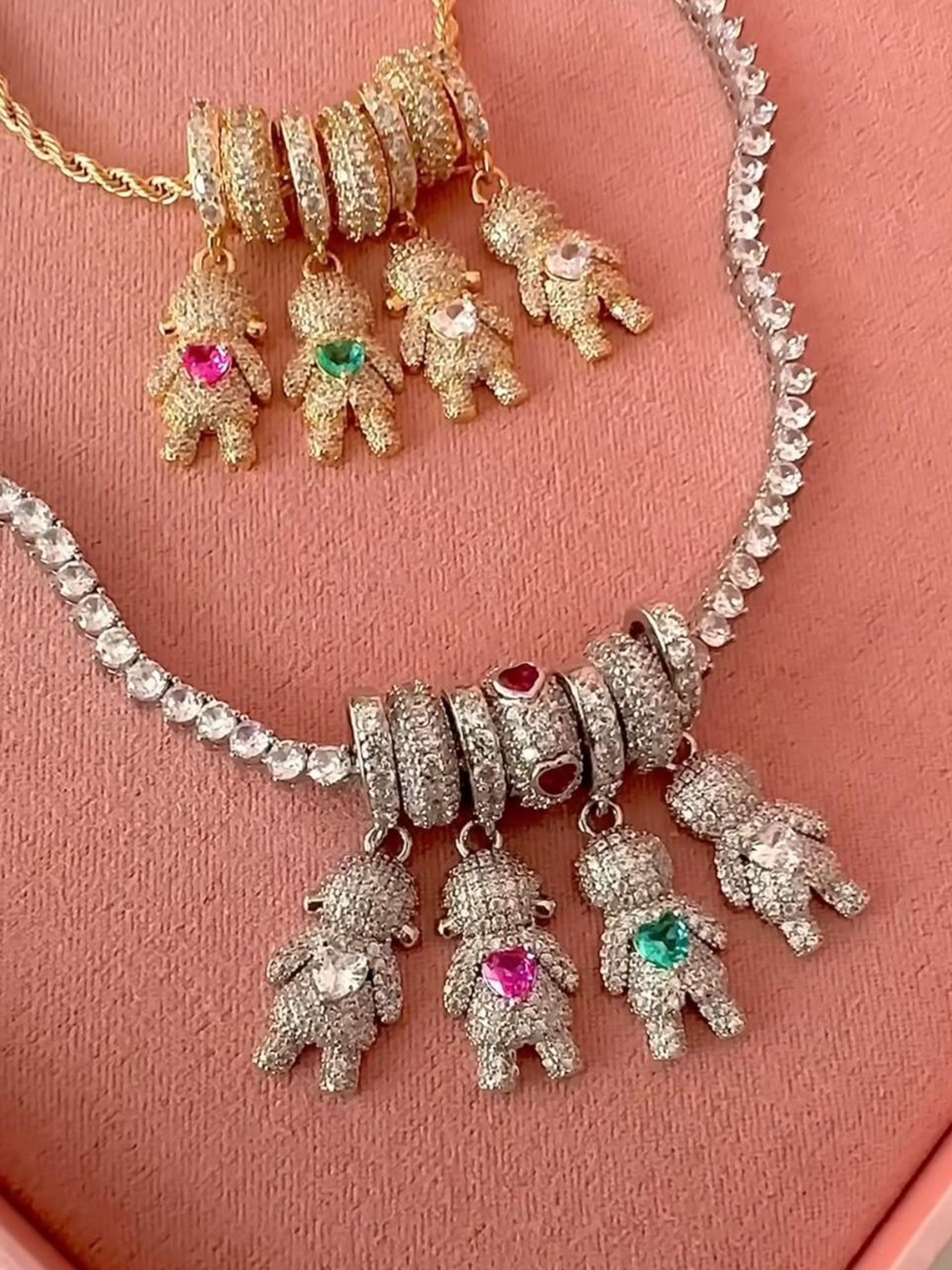 Pingente Filhos Dourado e Prata Zircônia Cravejada