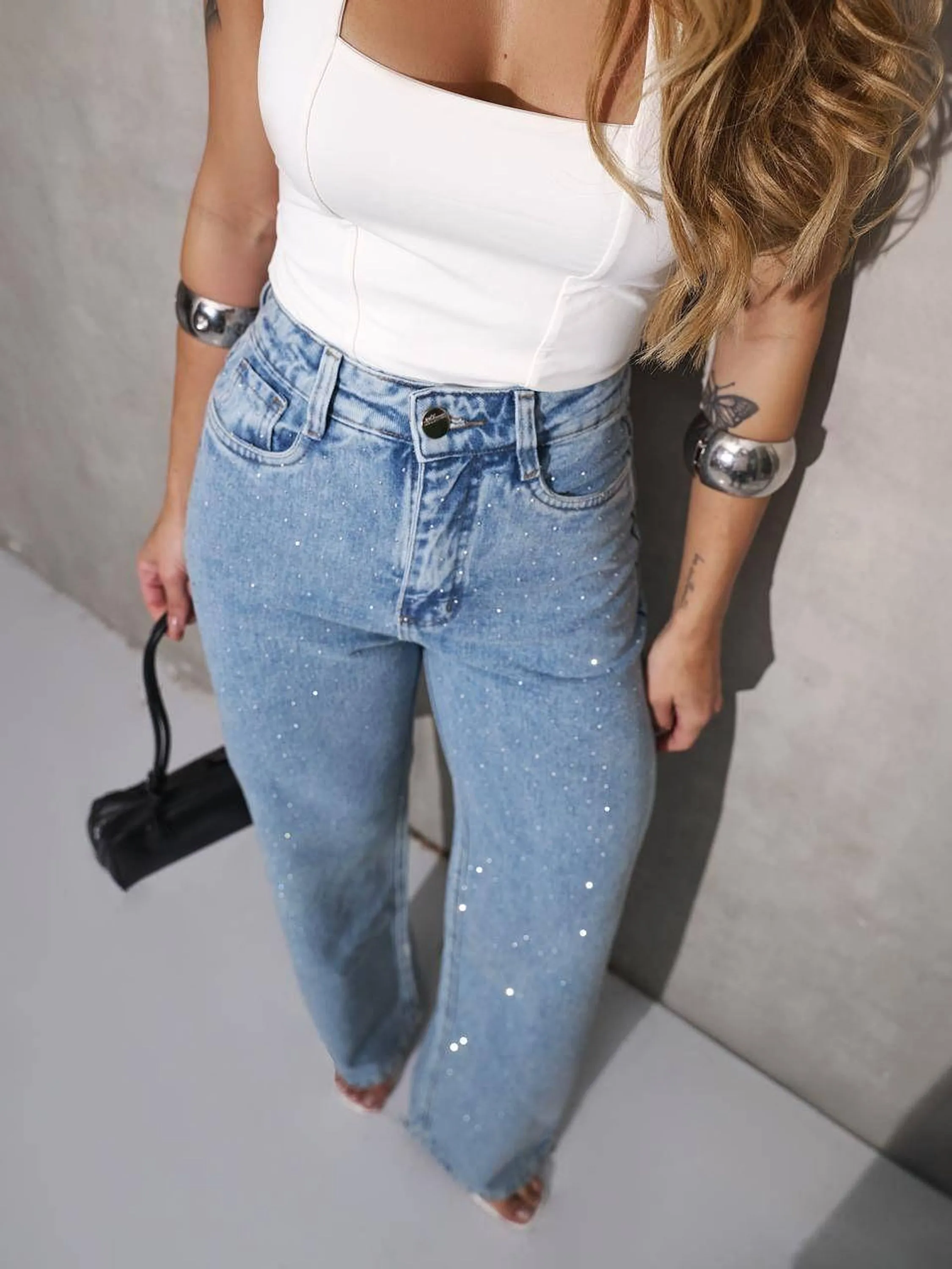 Calça wide com brilho tecido soft 14032