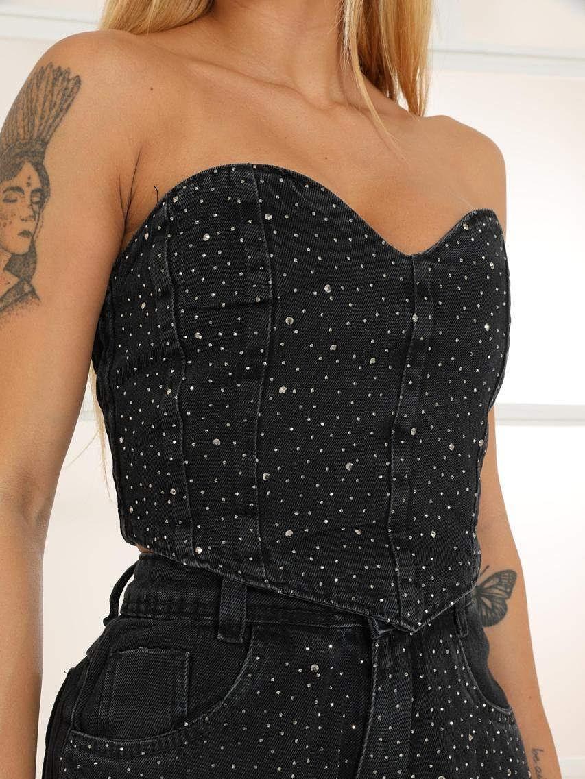 Cropped preto hot fix 658