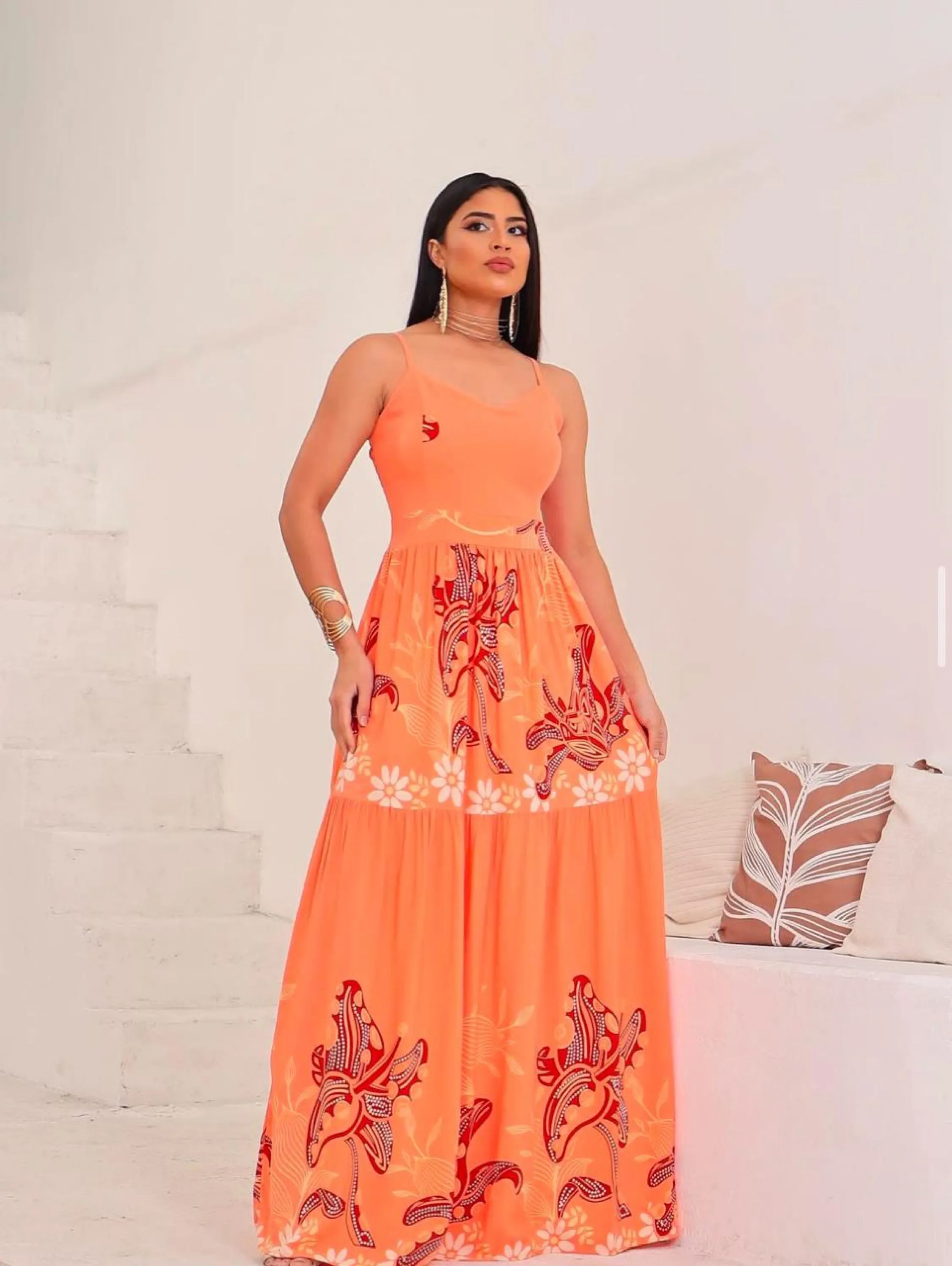 Vestido longo alça fina