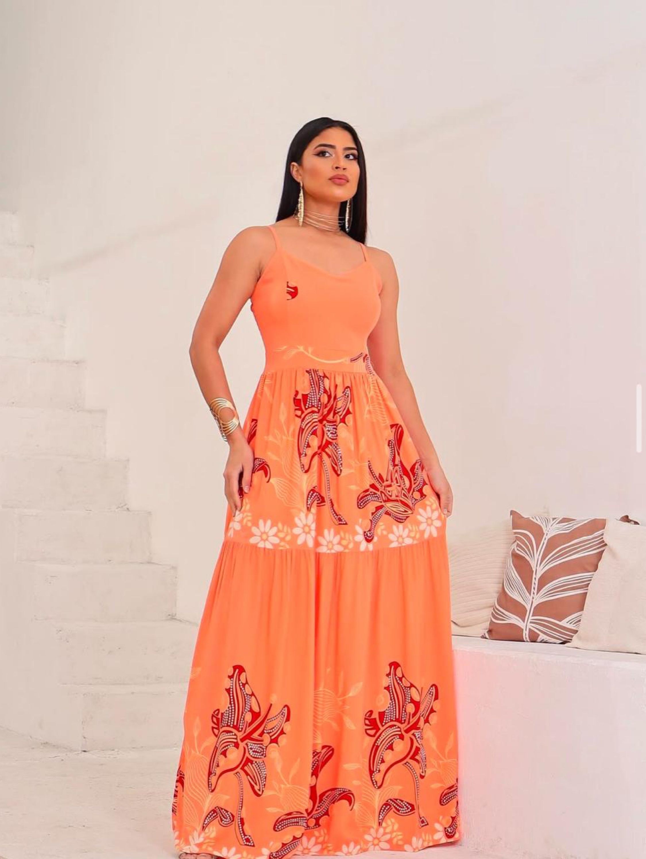 Vestido longo alça fina