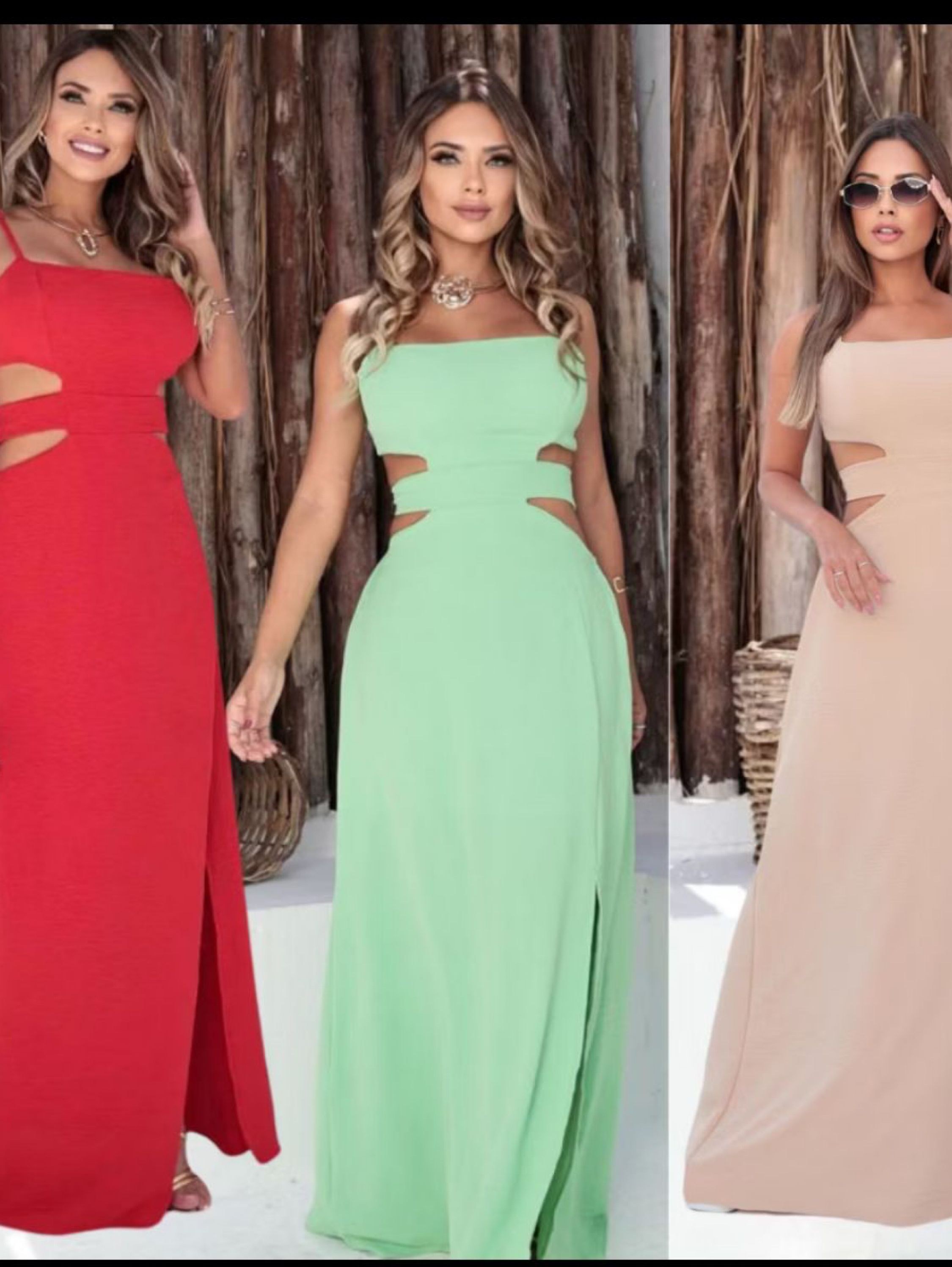 Vestido com fenda longo