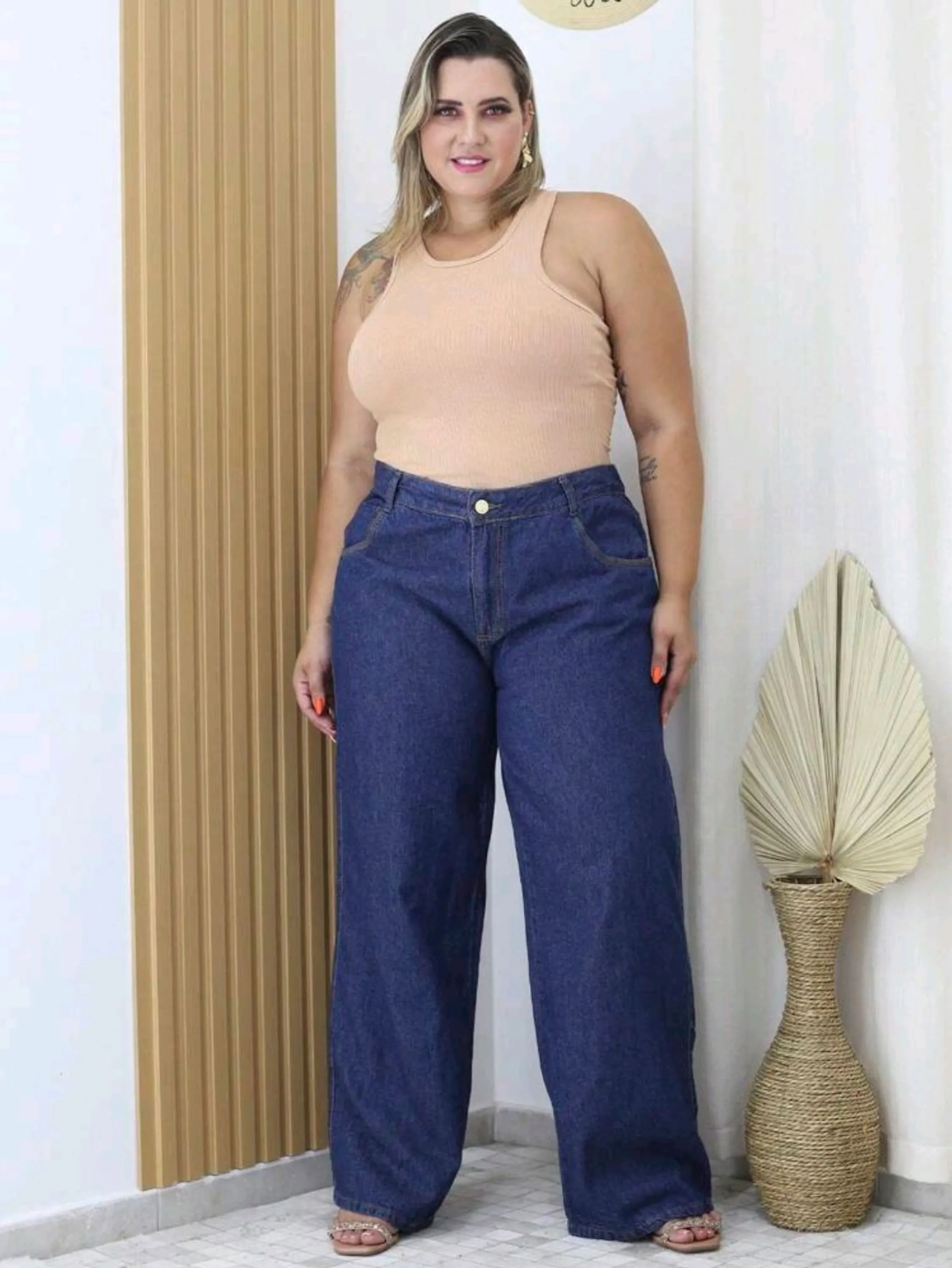 Plus size wide leg pantalona feminina