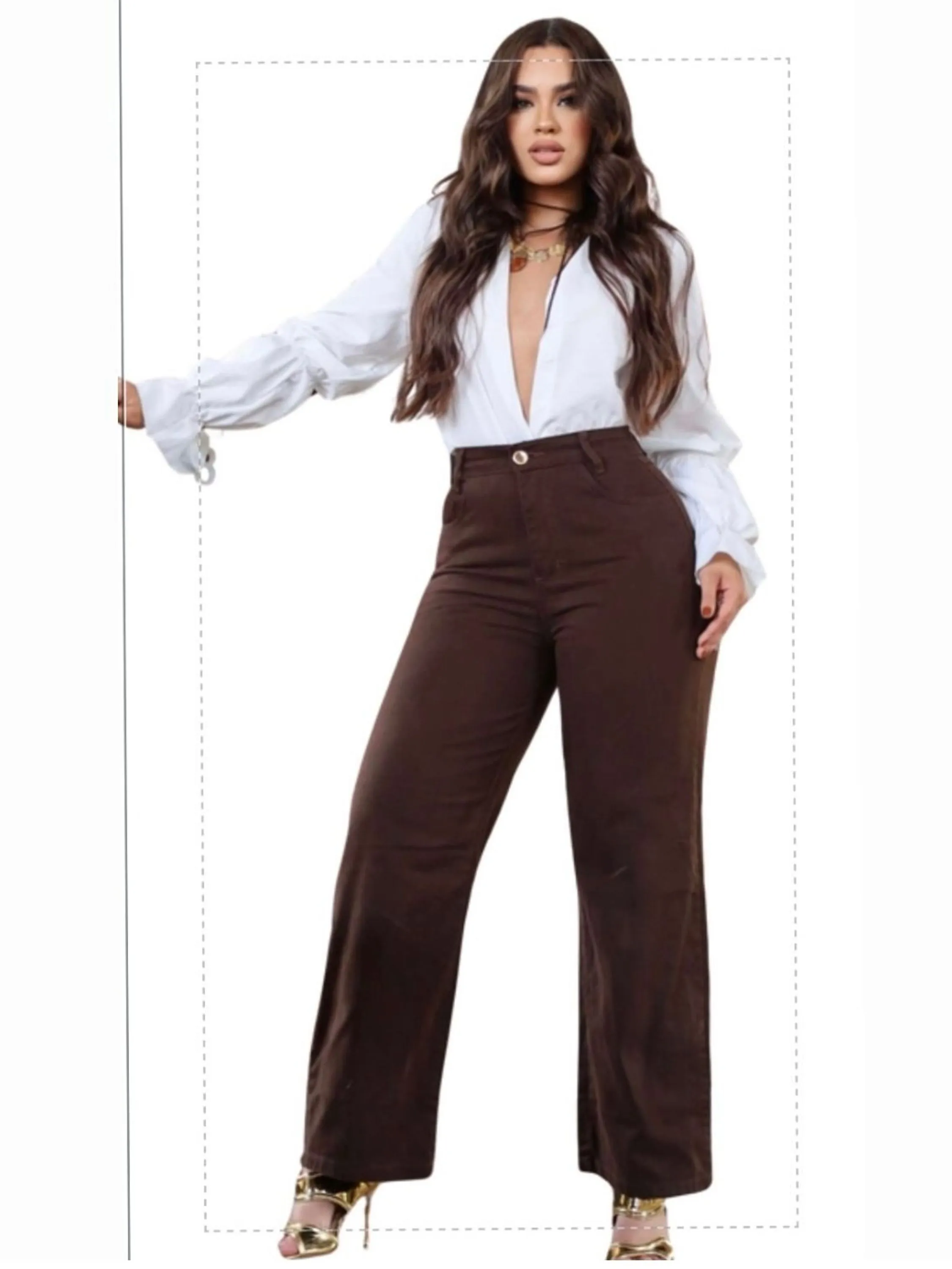 Wide leg marrom pantalona feminina 🤎