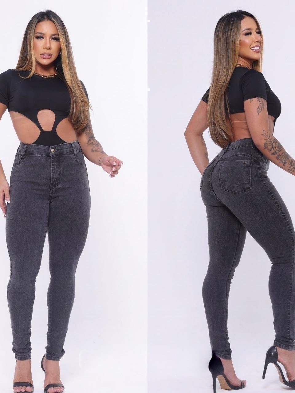 Calça jeans skinny feminina grafite