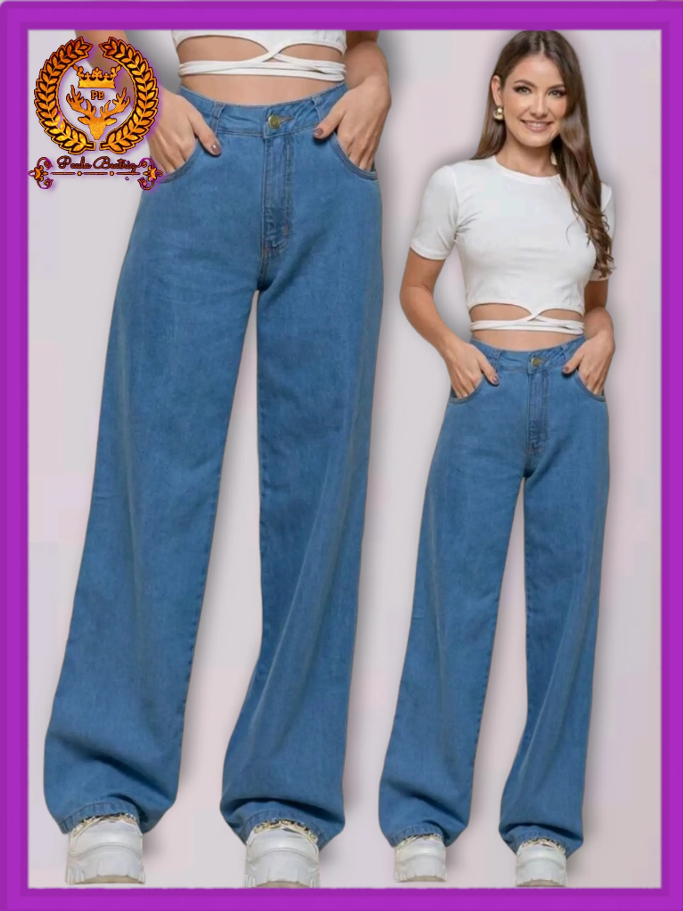 Calça Wide leg jeans pantalona feminina paul_a_beatri_z_jeans