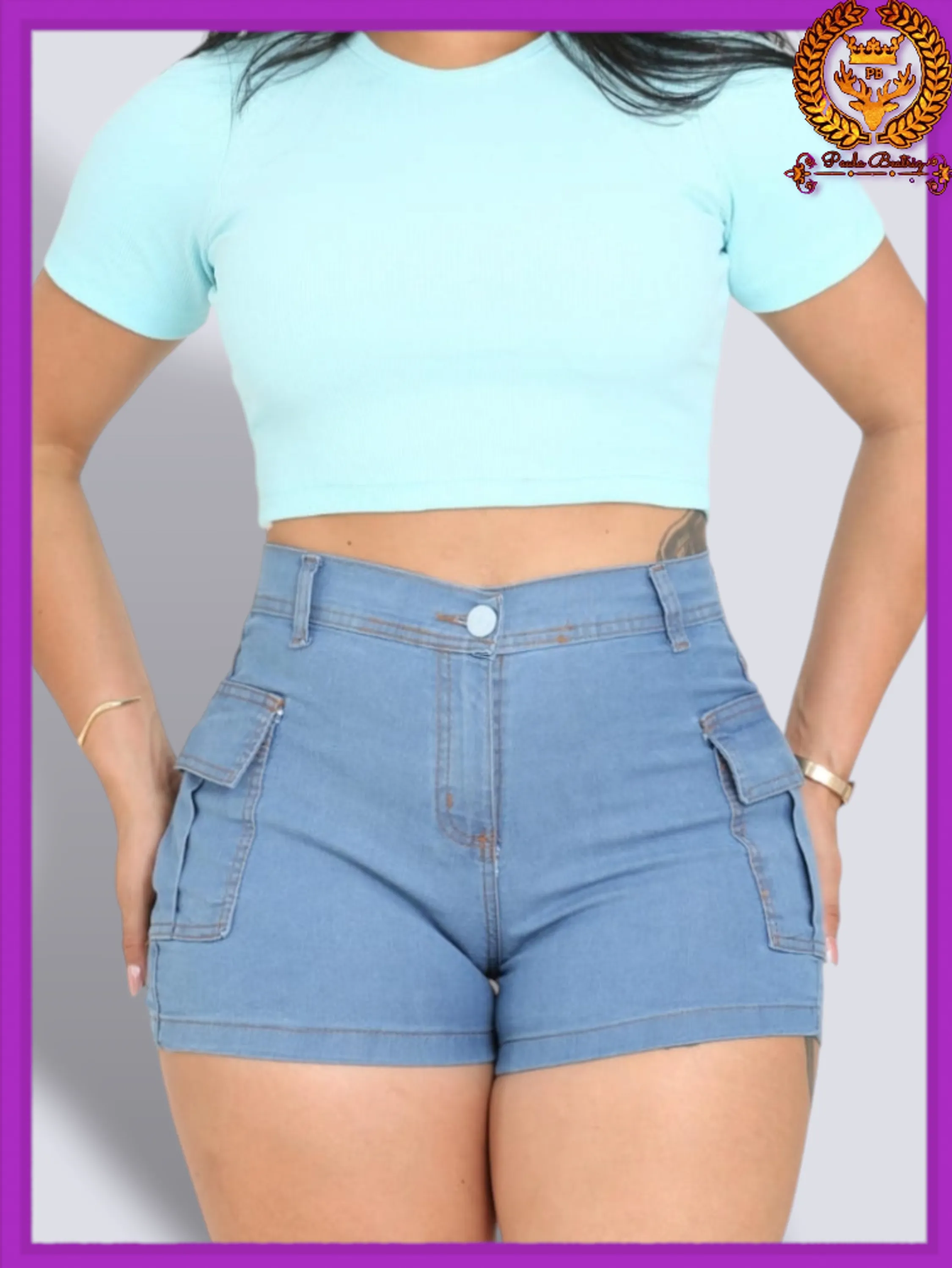 Short jeans cargo  feminino  paul_a_beatri_z_jeans