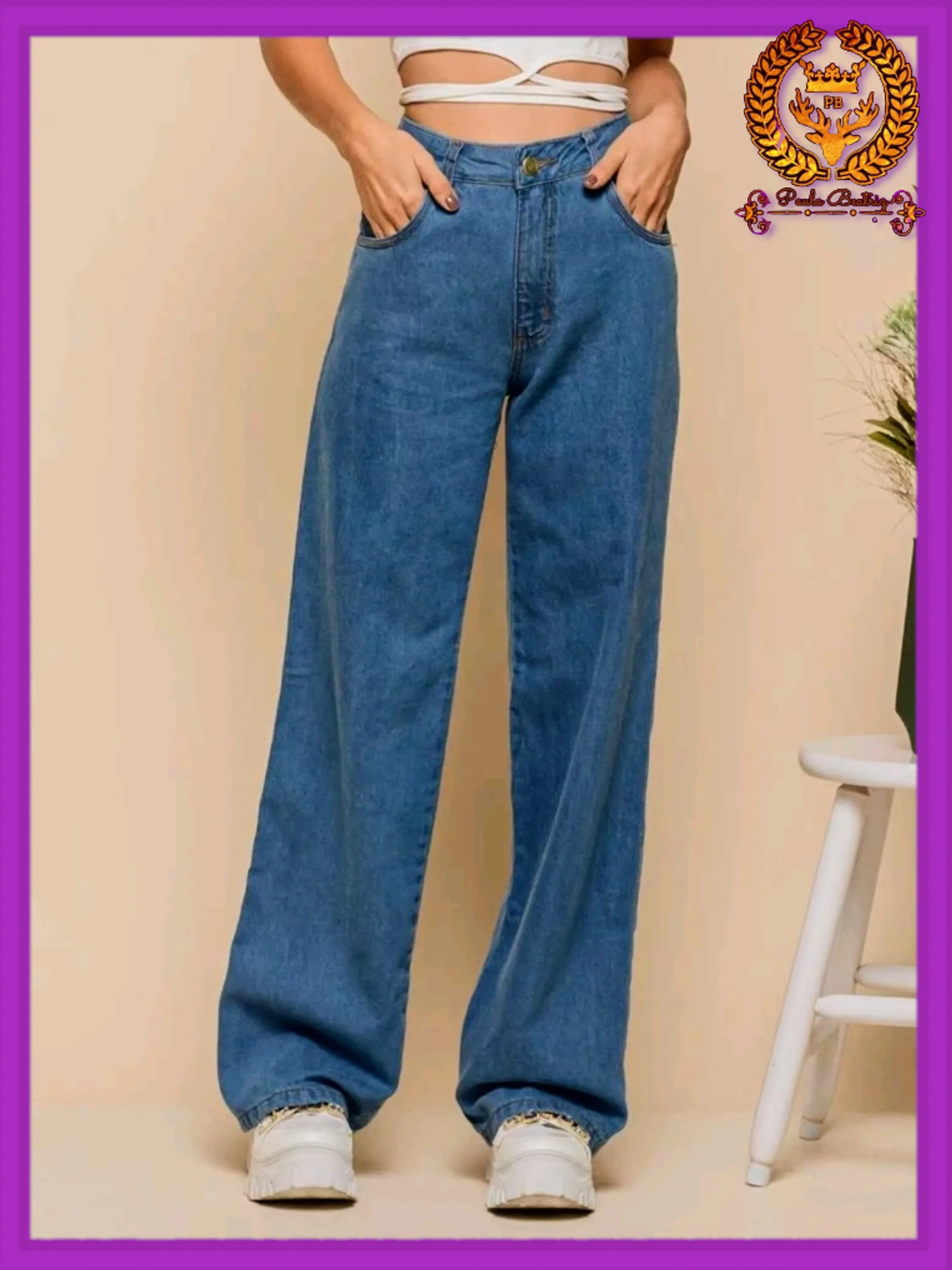 Calça Wide leg jeans  pantalona feminina paul_a_beatri_z_jeans