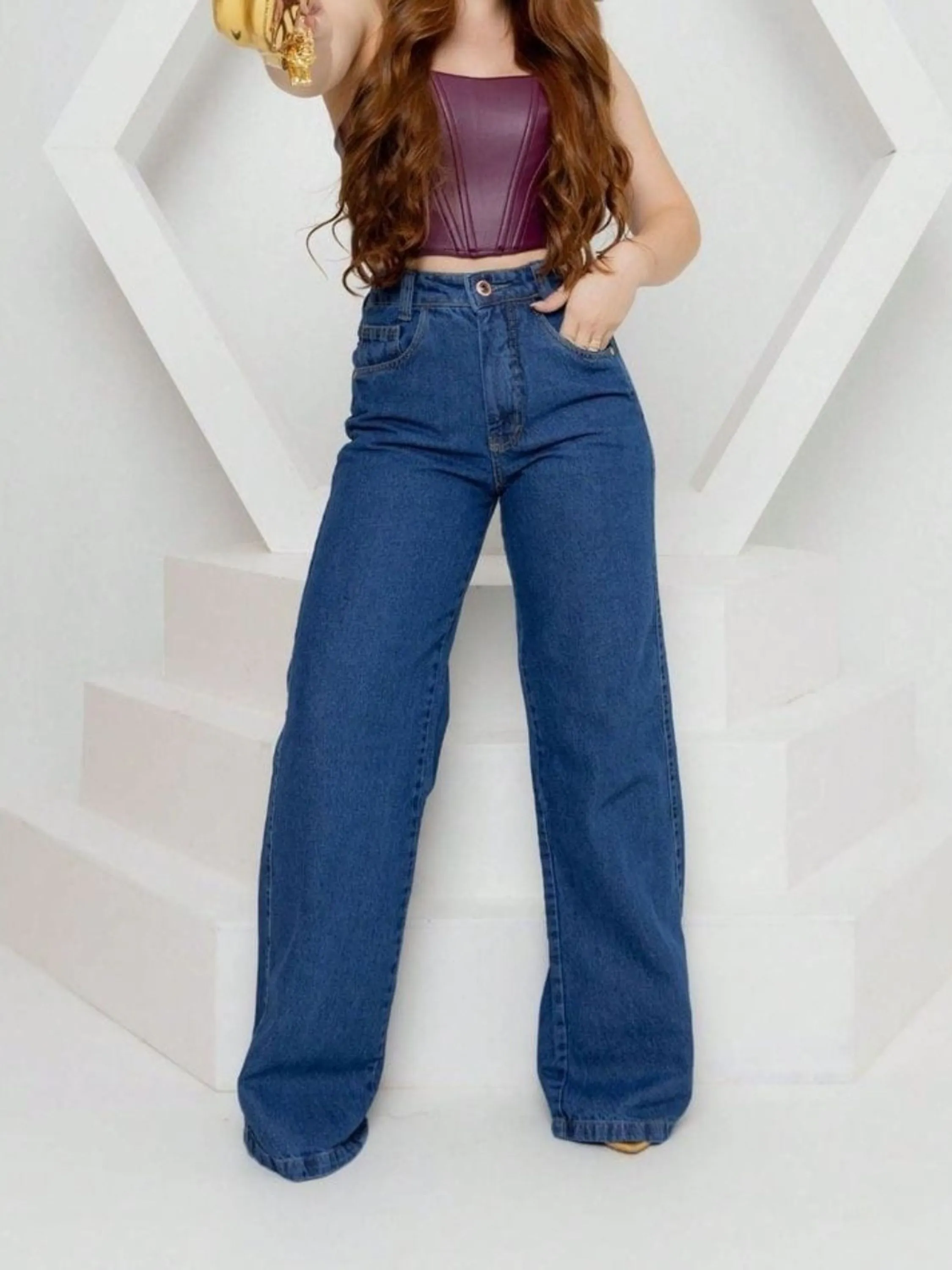 Calça Wide leg jeans feminina