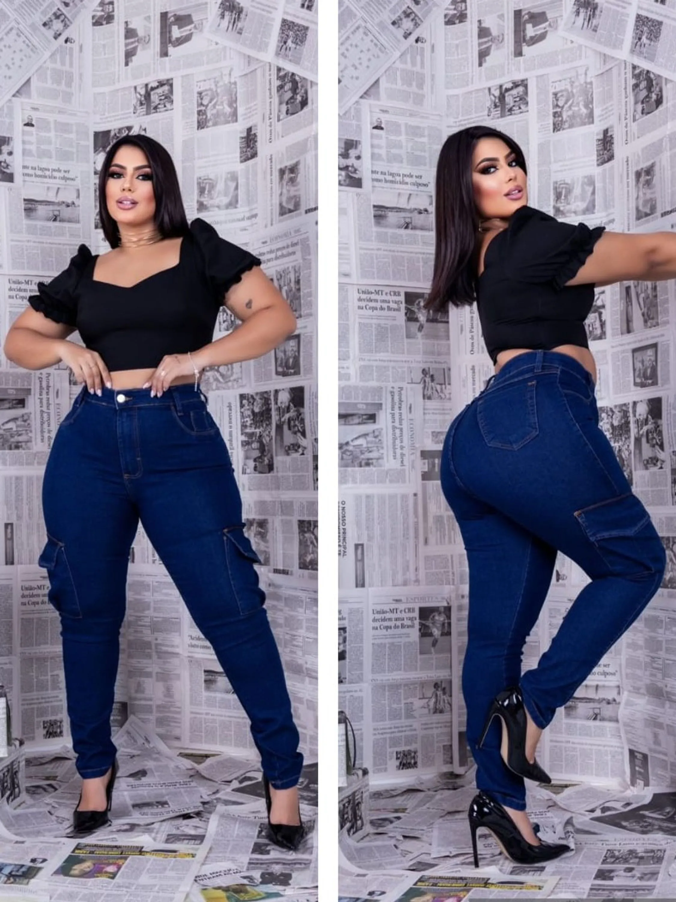 Cargo jogger jeans plus size skinny feminina paul_a_beatri_z_jeans