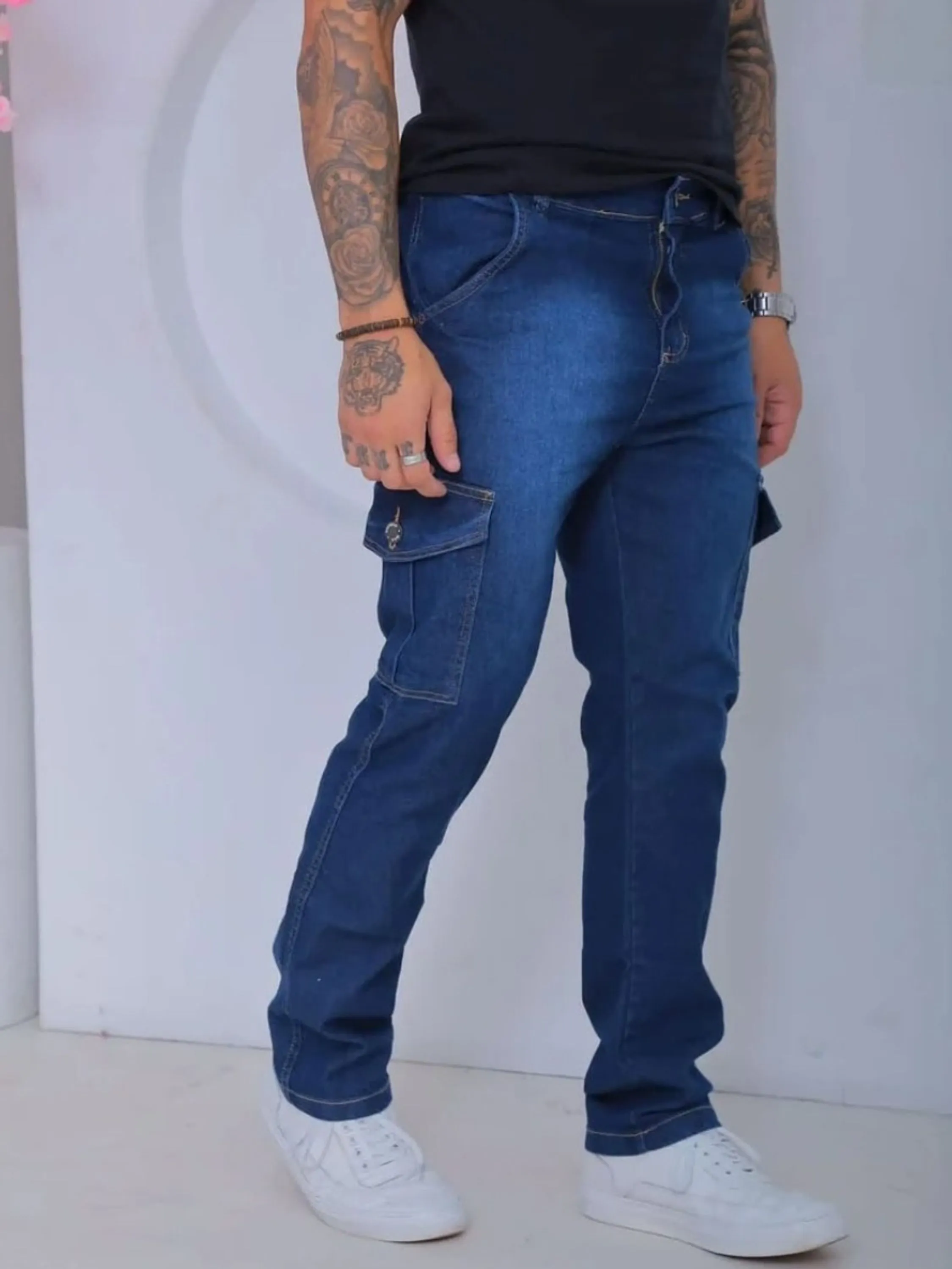 Calça Masculina com Lycra- Bolso Cargo