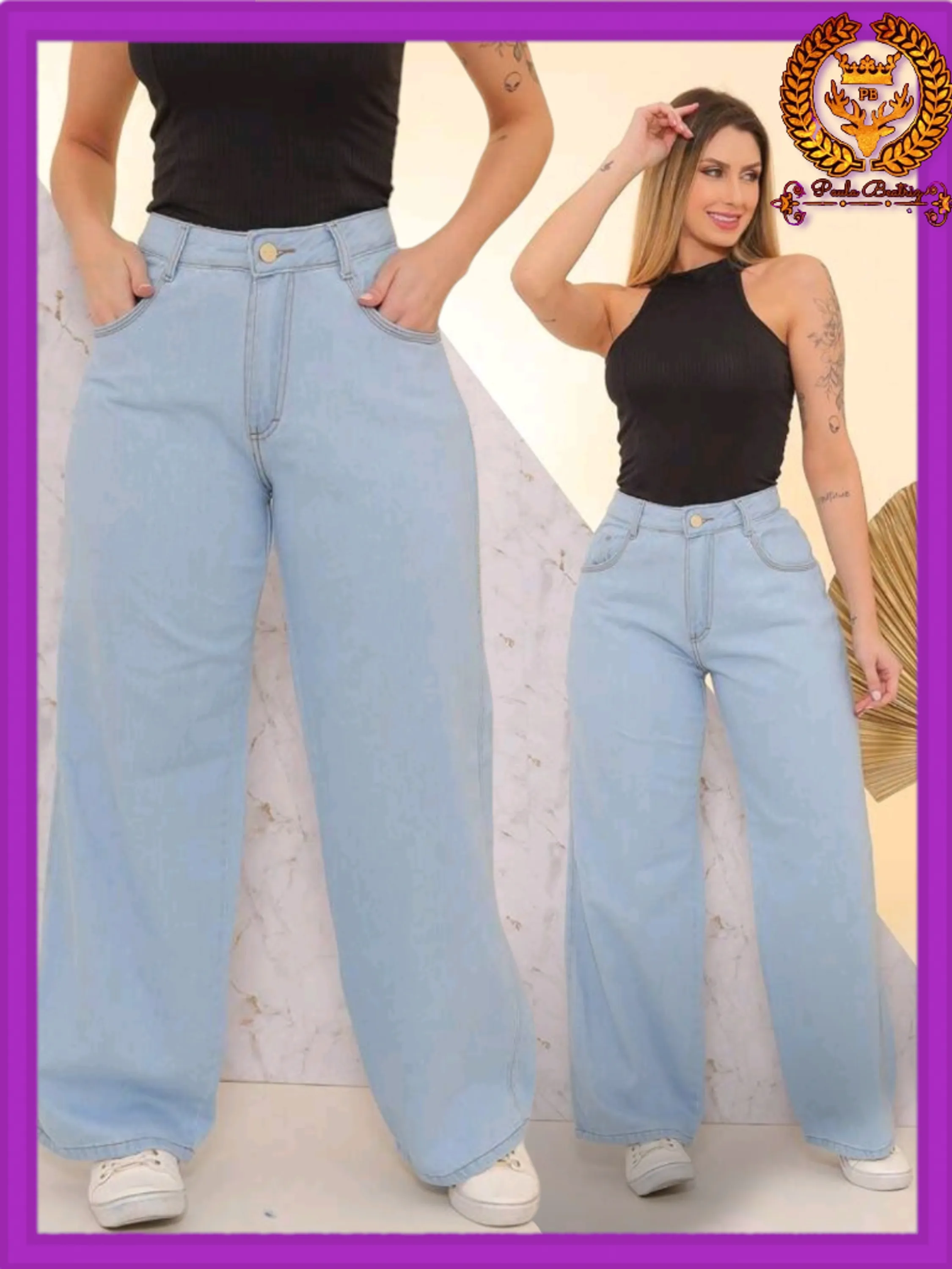 Wide leg  calça jeans  pantalona feminina wide leg paul_a_beatri_z_jeans