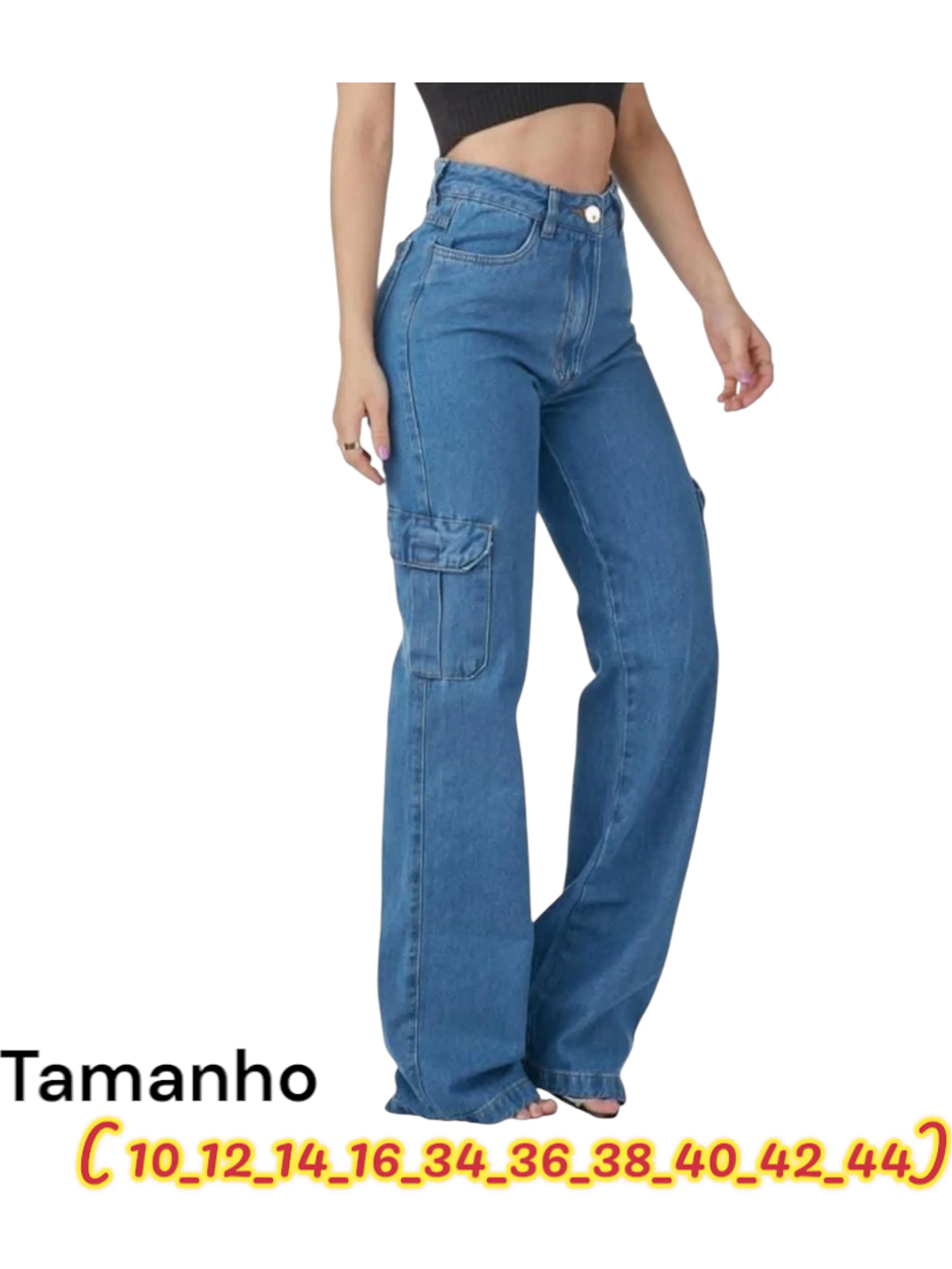 Cargo jeans pantalona feminina