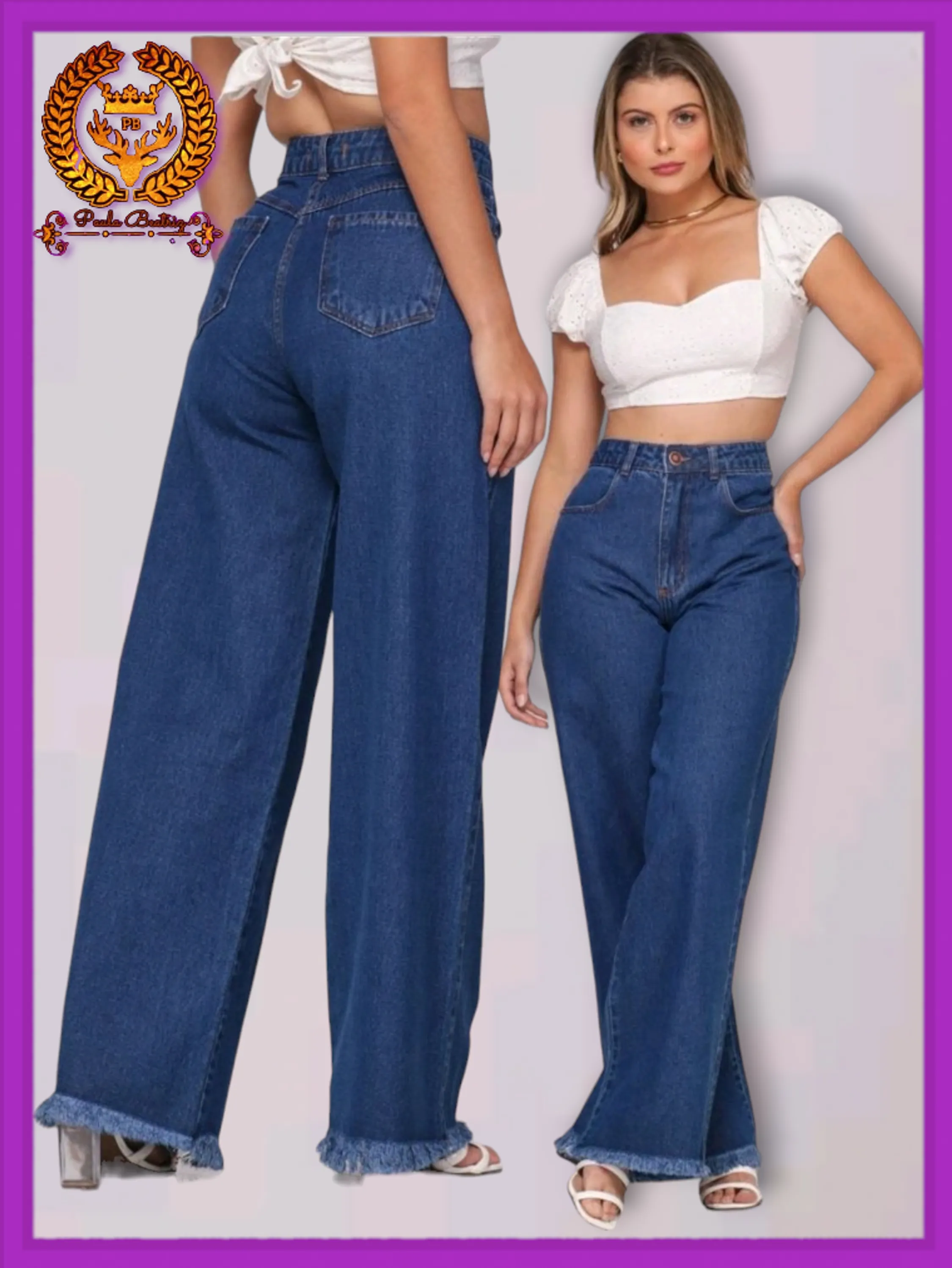 Calça Wide leg jeans pantalona feminina paul_a_beatri_z_jeans