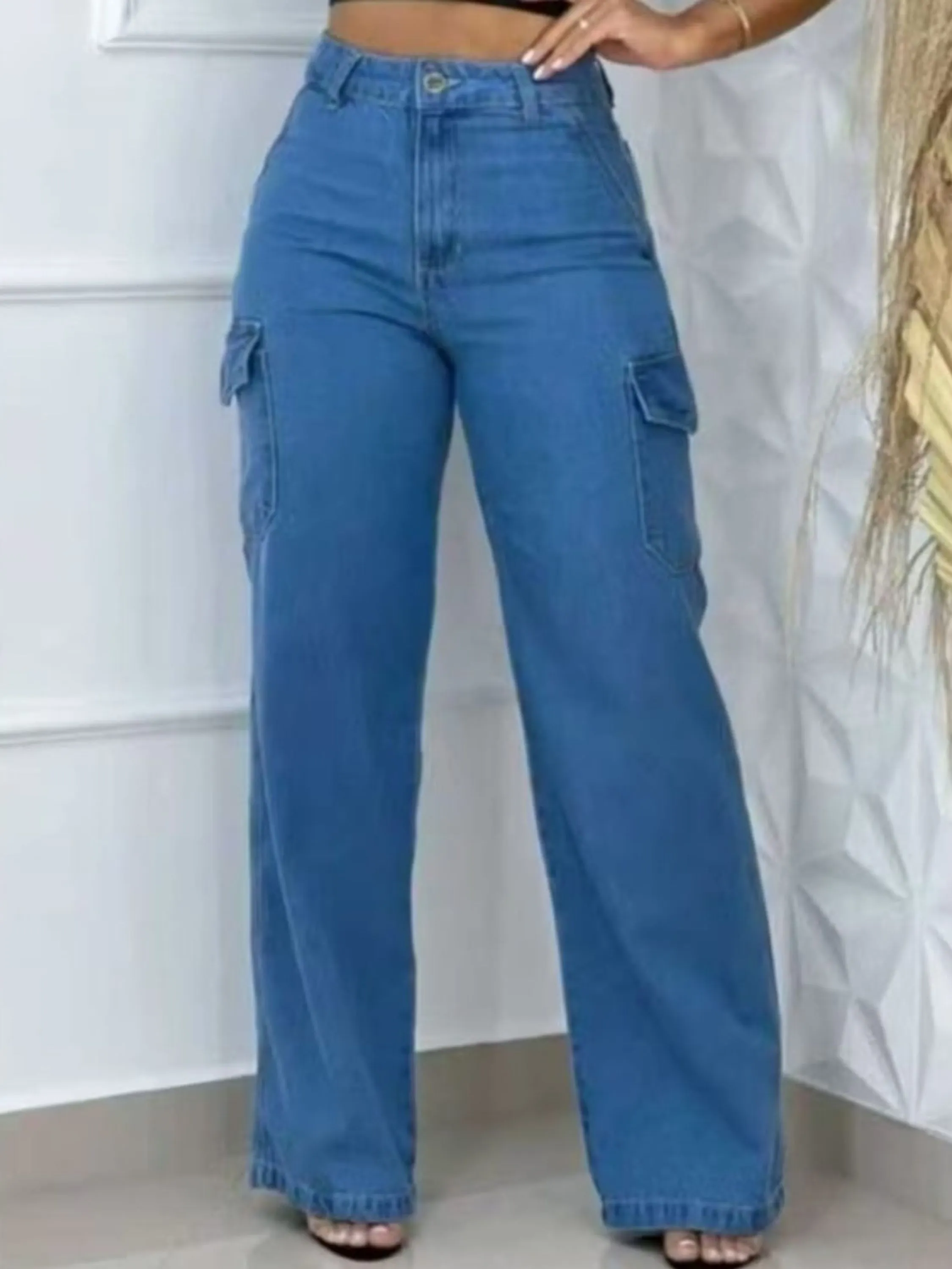 Calça cargo jeans feminina