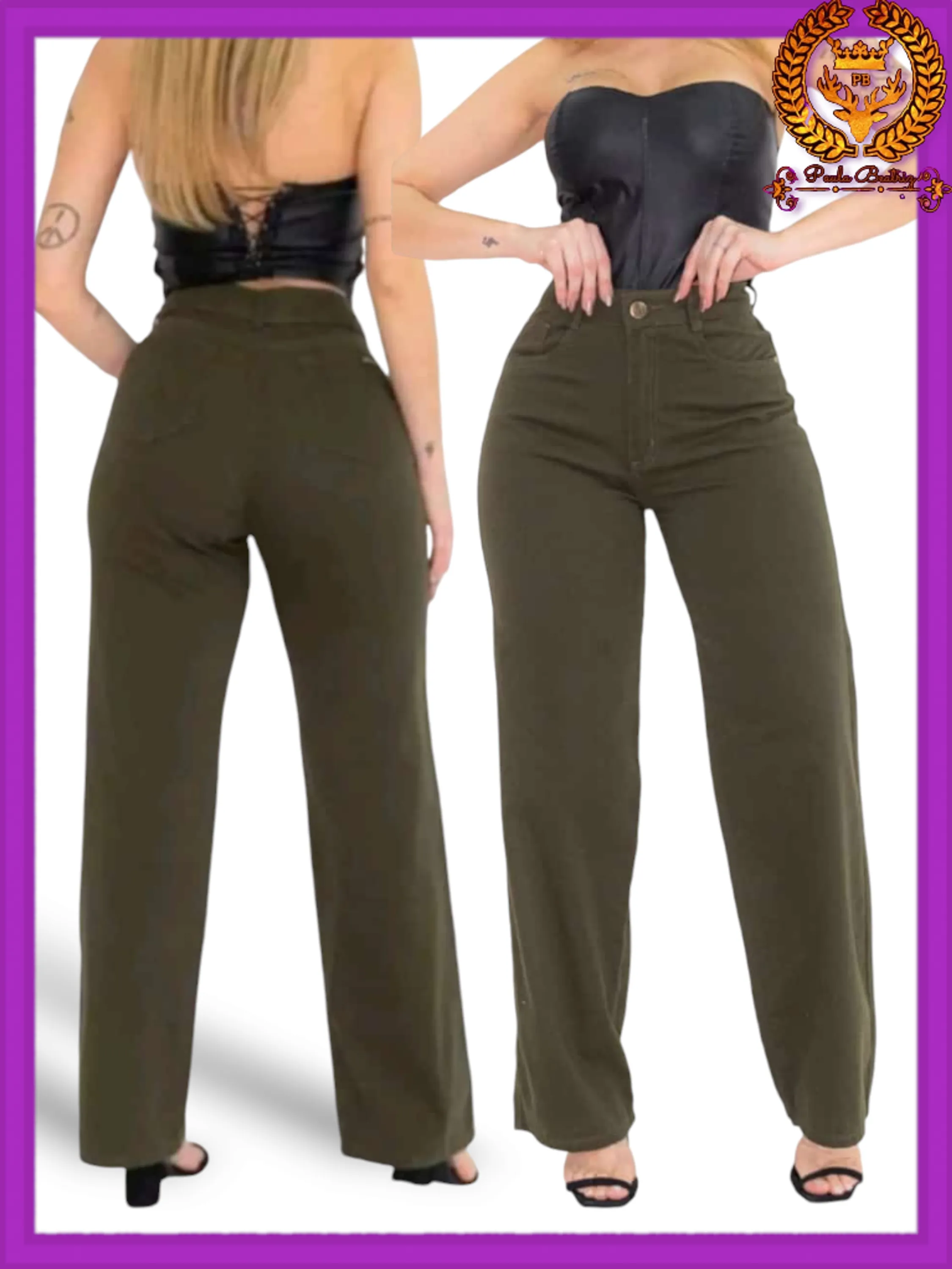 Calça Wide leg jeans Verde  pantalona feminina paul_a_beatri_z_jeans