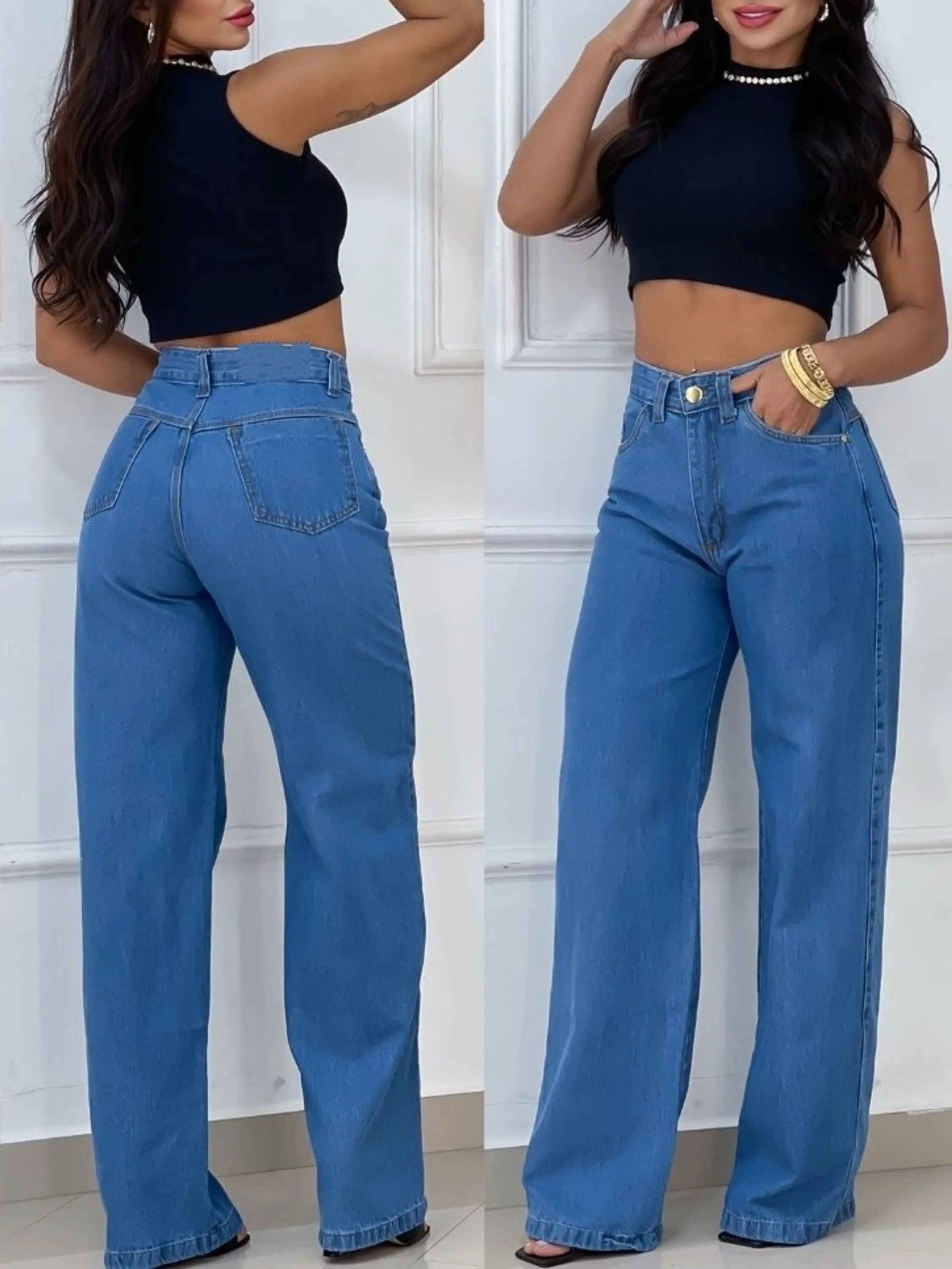 Calça wide leg jeans feminina paul_a_beatri_z_jeans