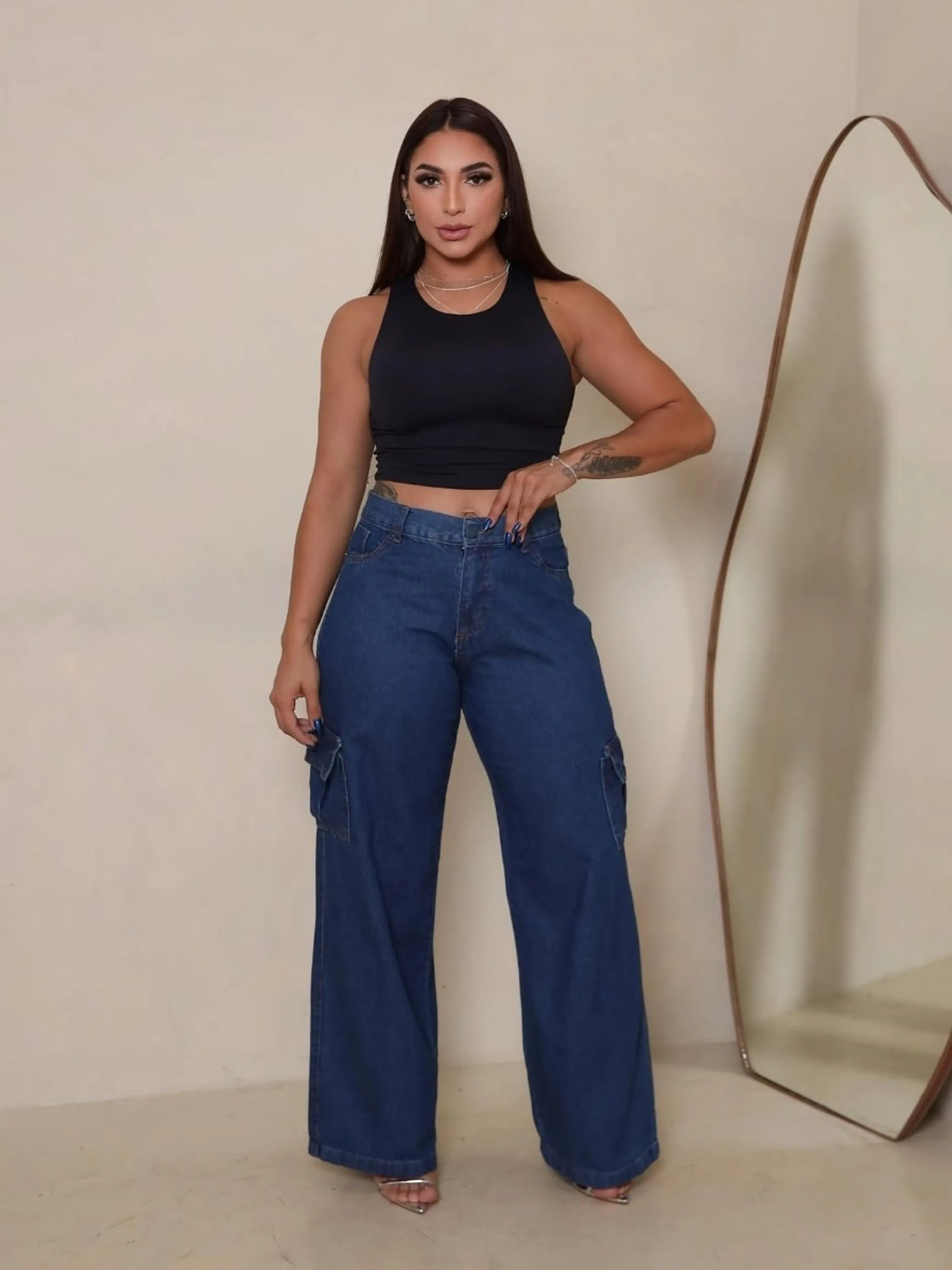 Cargo jeans feminina