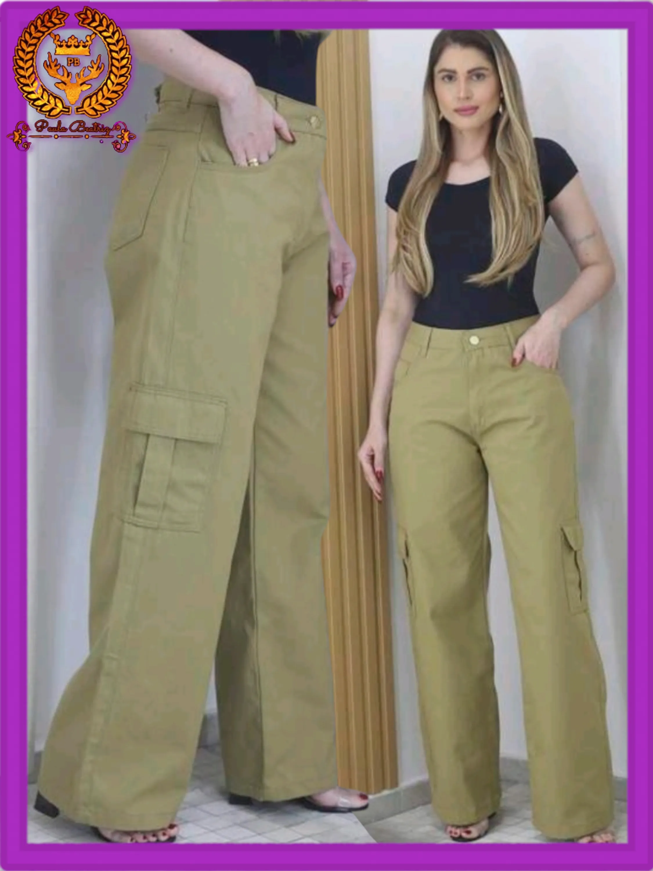 Cargo caramelo Calça Wide leg  jeans pantalona feminina paul_a_beatri_z_jeans