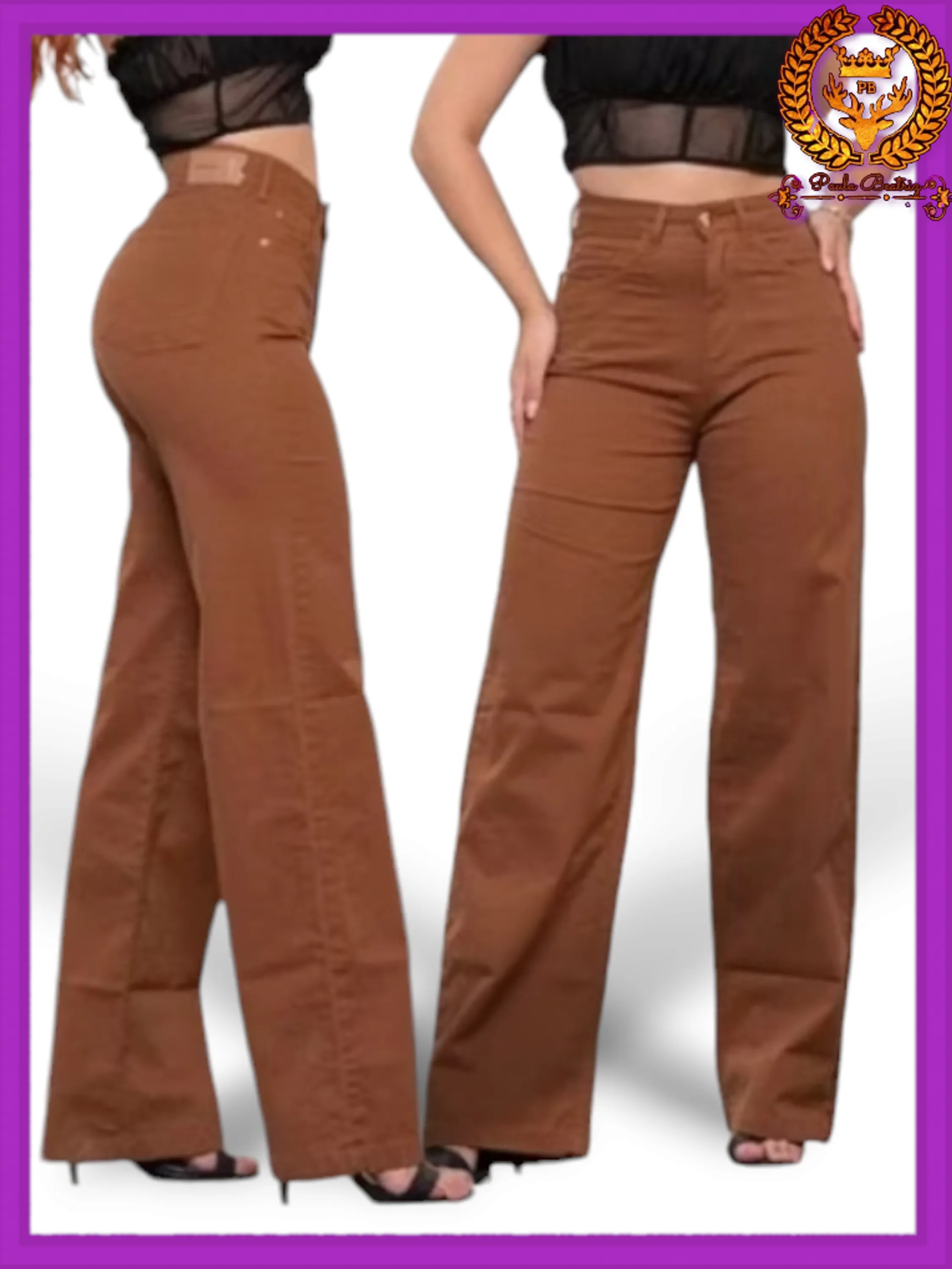 Wide leg marrom jeans pantalona feminina paul_a_peatri_z_jeans