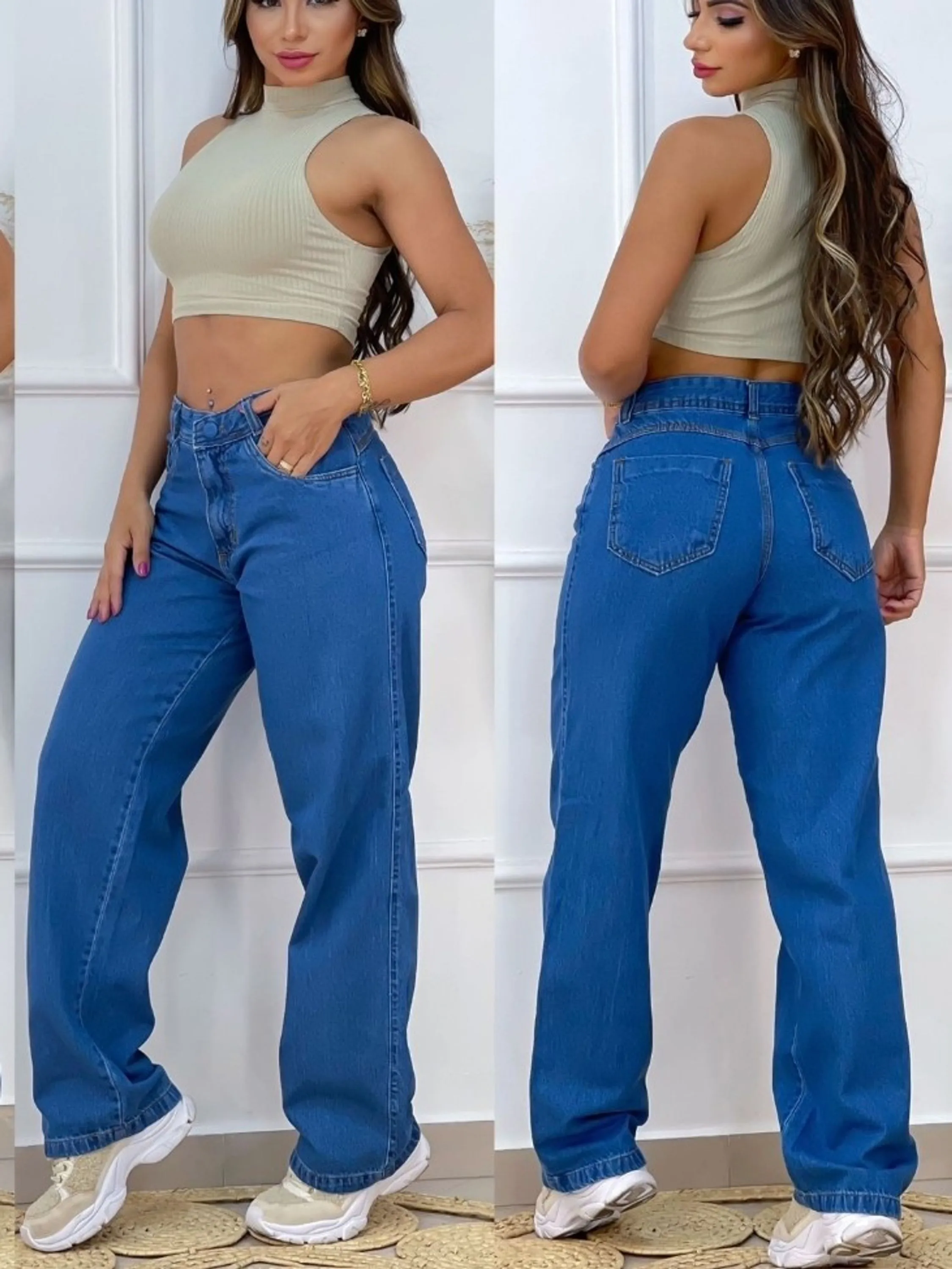 Calça wide leg jeans feminina paul_a_beatri_z_jeans