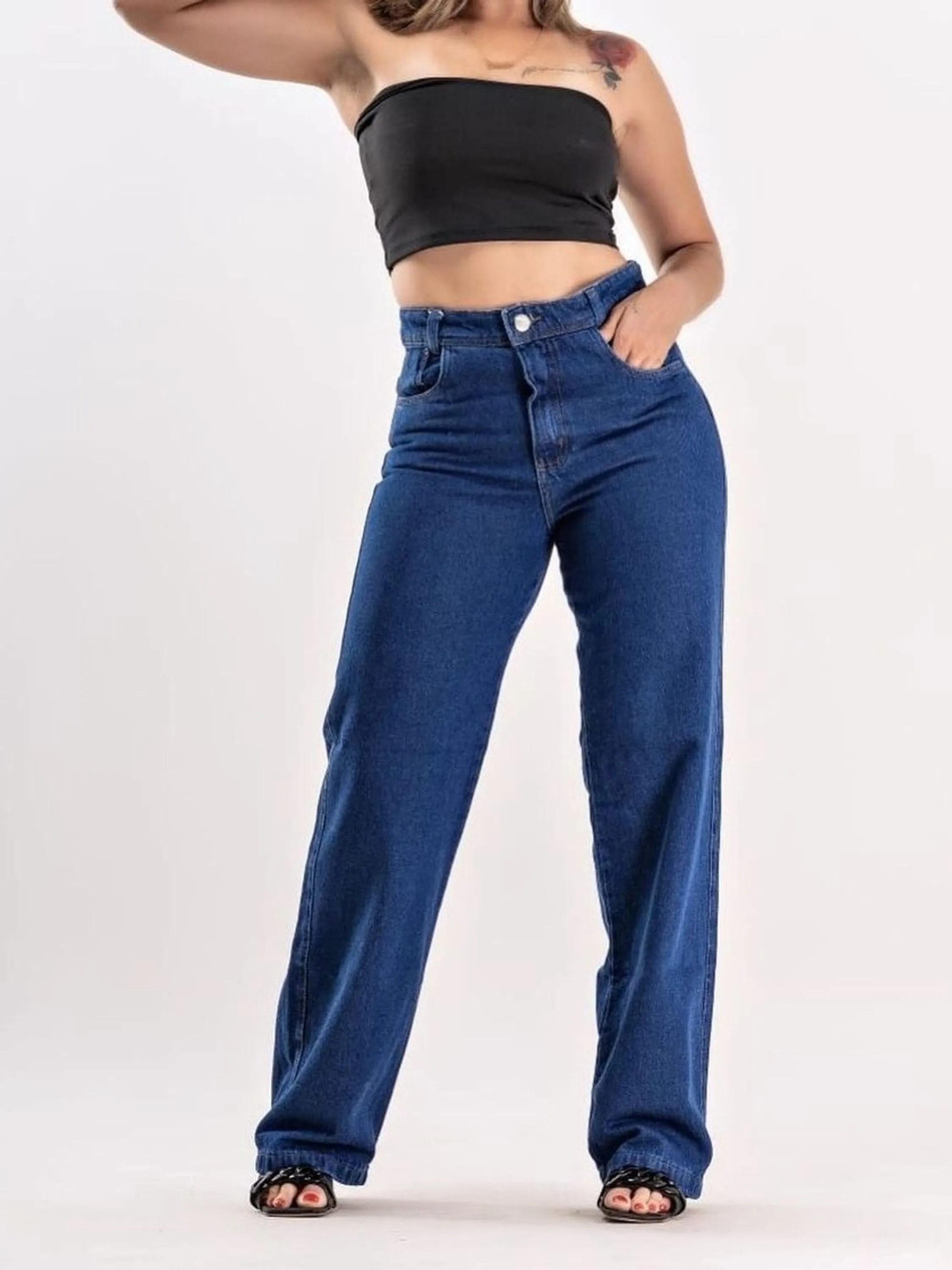 Calça wide leg jeans pantalona feminina paul_a_beatri_z_jeans)