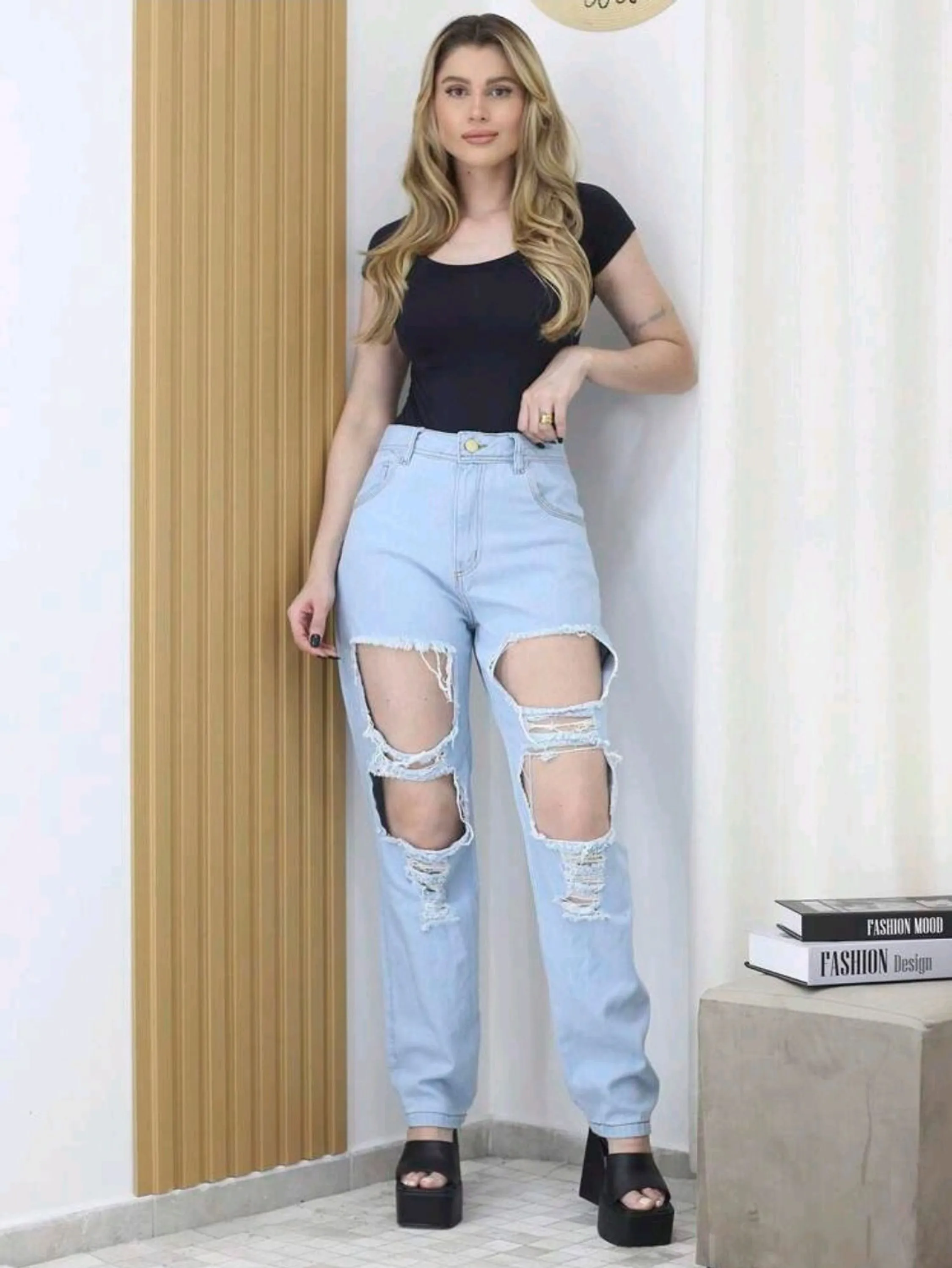 Calça mom jeans pantalona feminina paul_a_beatri_z_jeans