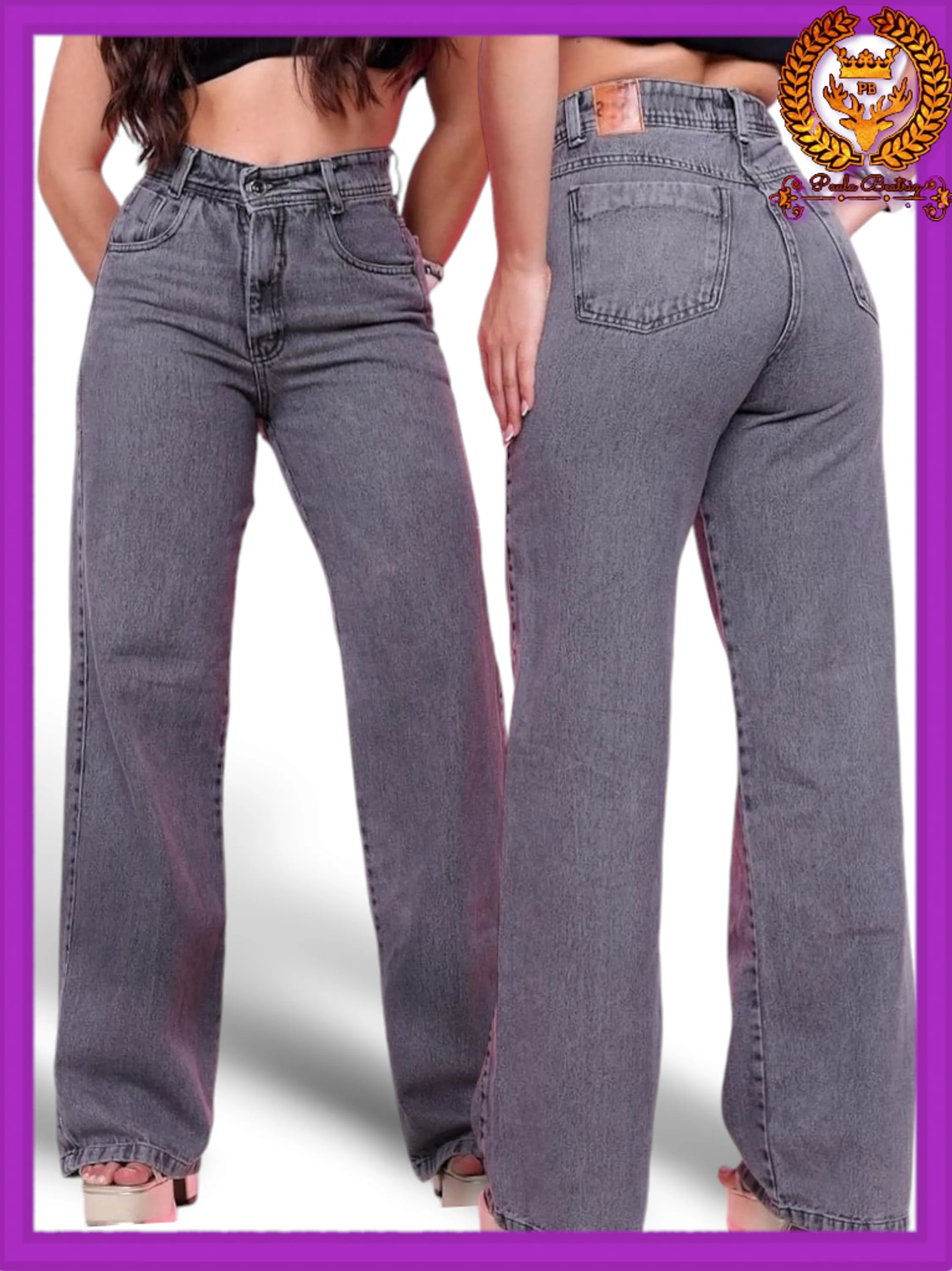 Wide leg cinza jeans pantalona feminina paul_a_peatri_z_jeans