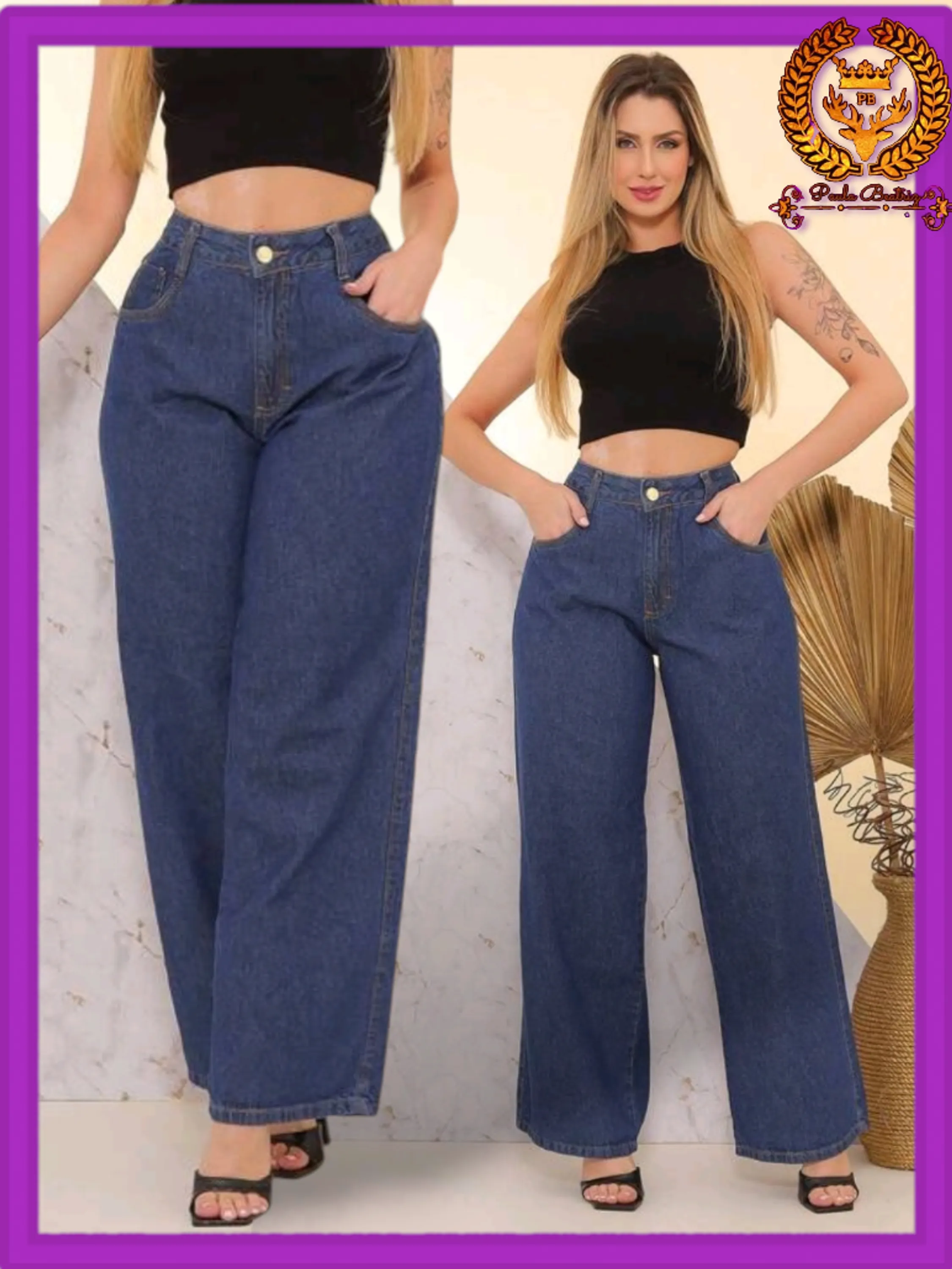 Calça Wide leg jeans pantalona feminina paul_a_beatri_z_jeans