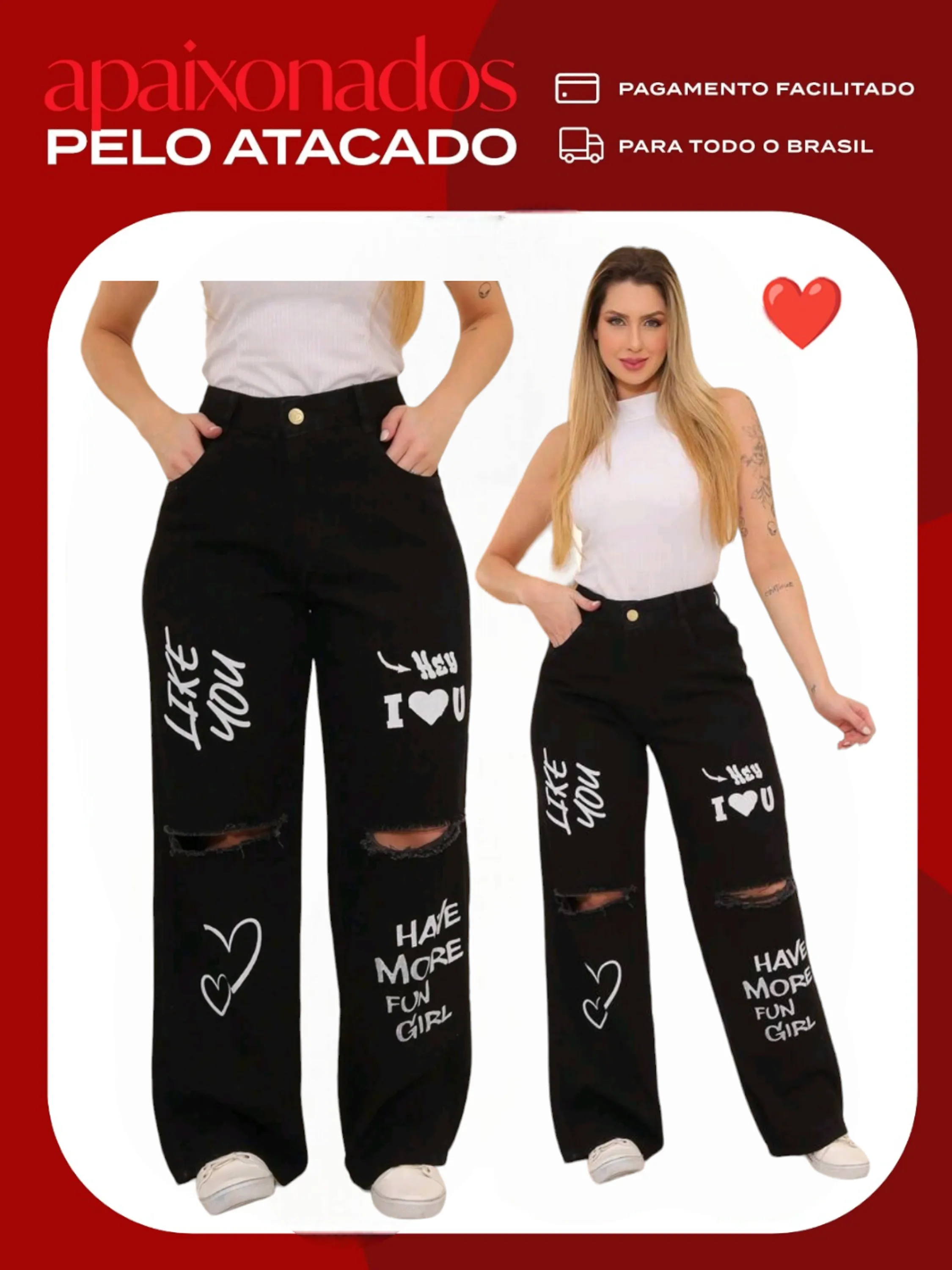 Wide leg black pantalona preta jeans  feminina estampa paul_a_beatri_z_jeans