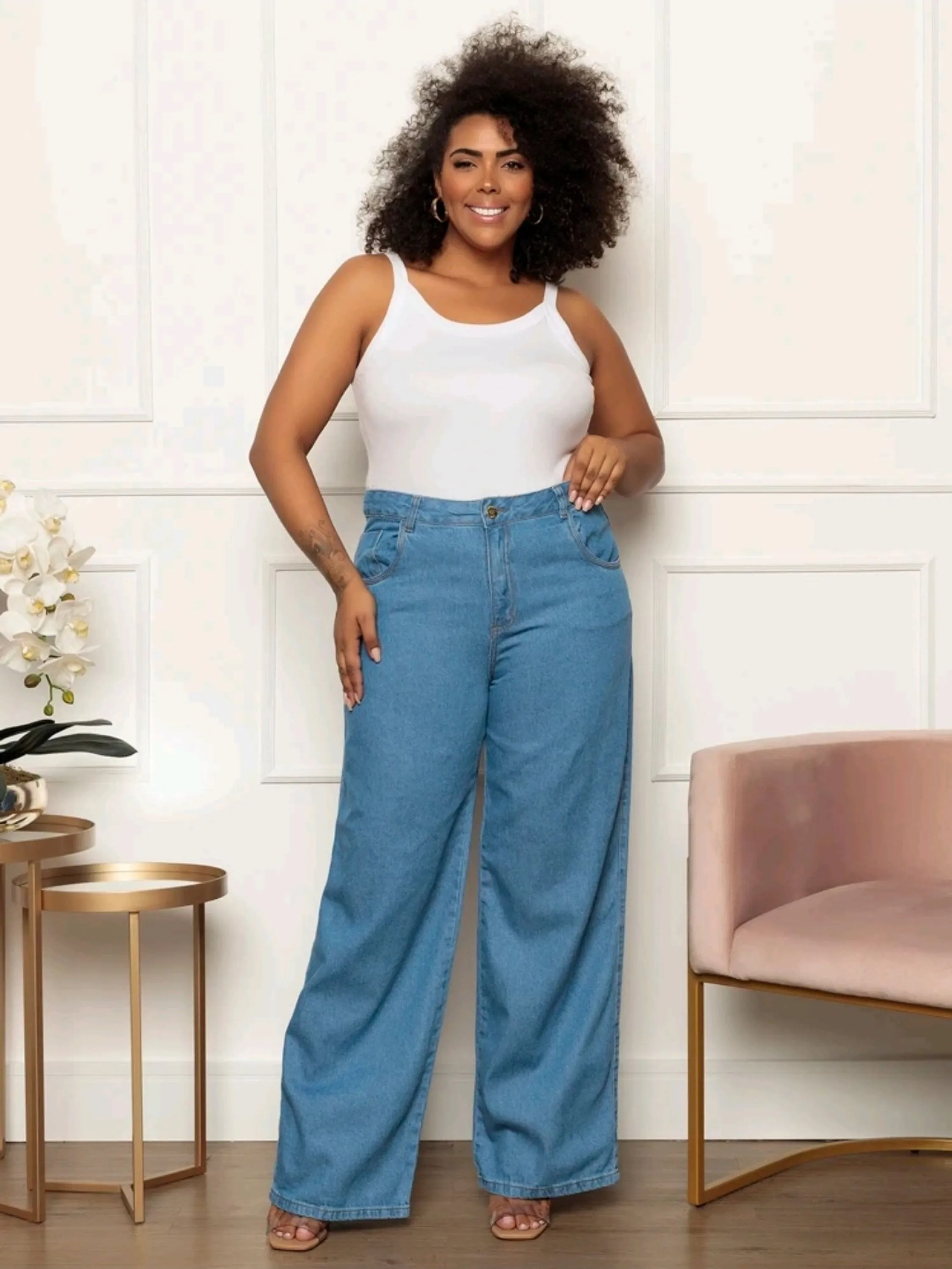 Wide leg plus size  jeans  pantalona feminina paul_a_beatri_z_jeans