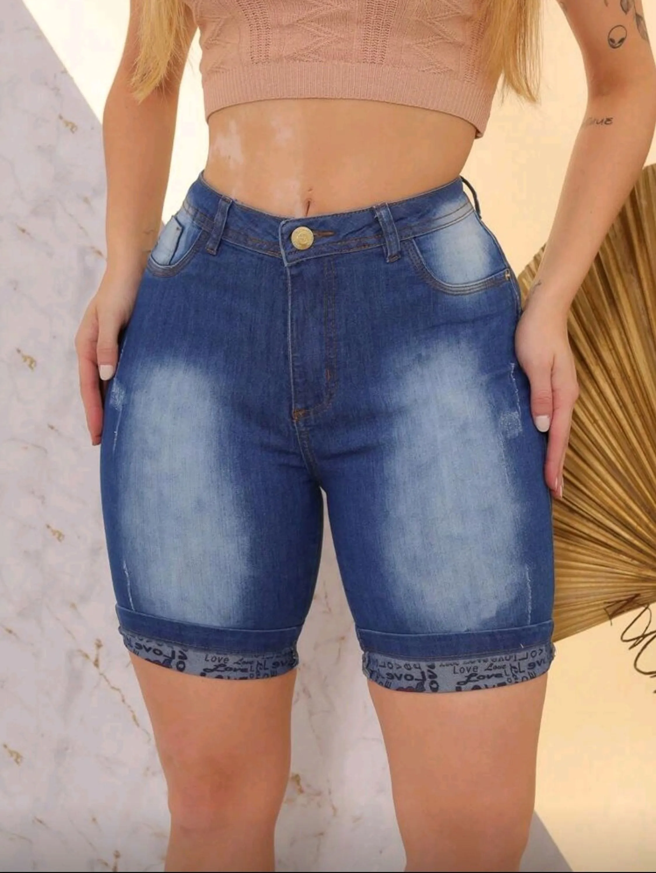 Bermuda jeans feminina com lycra