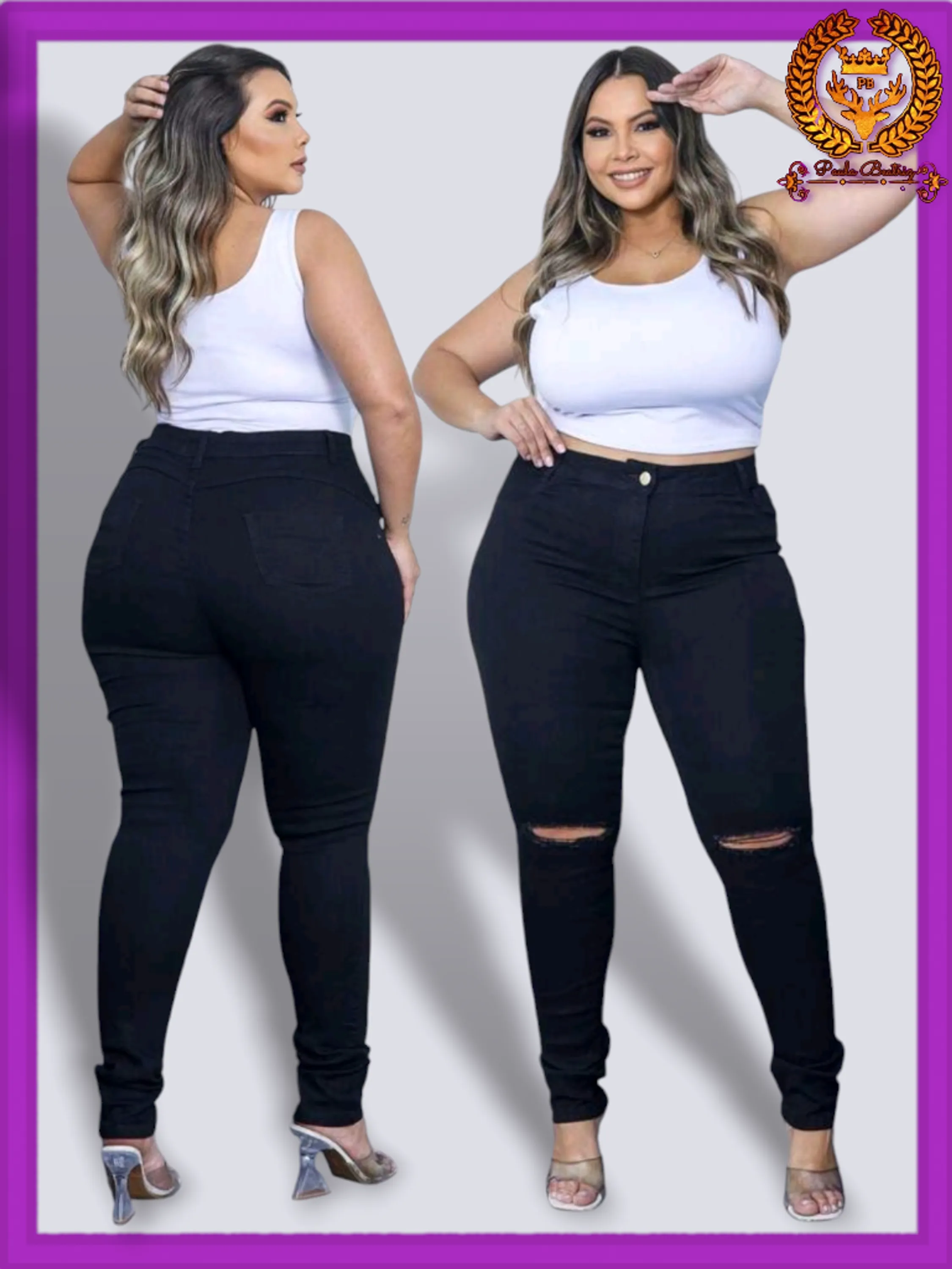 Plus size jeans black skinny feminina paul_a_beatri_z_jeans cod