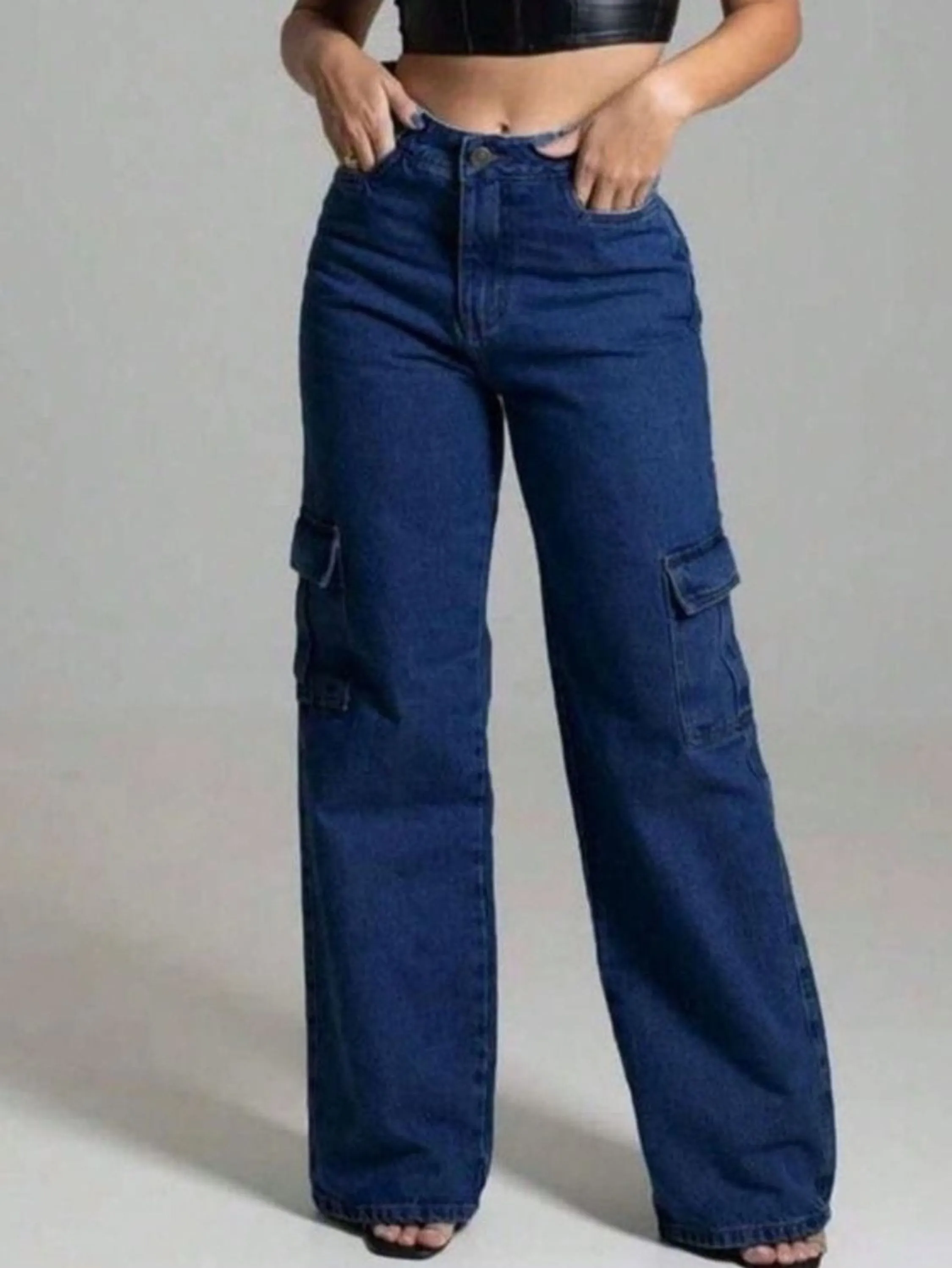 Calça cargo jeans feminina
