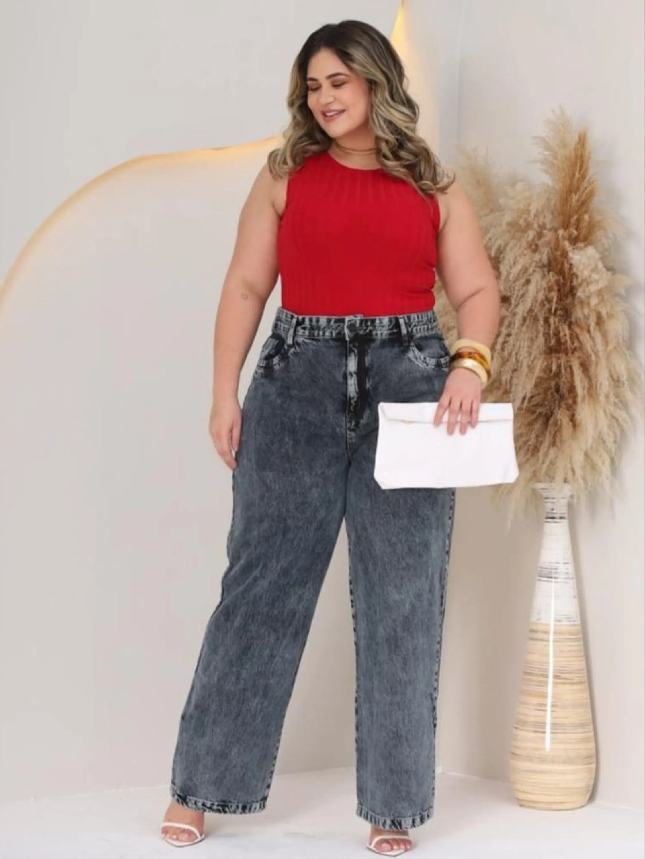 Wide leg grafite plus size 46 ao 56