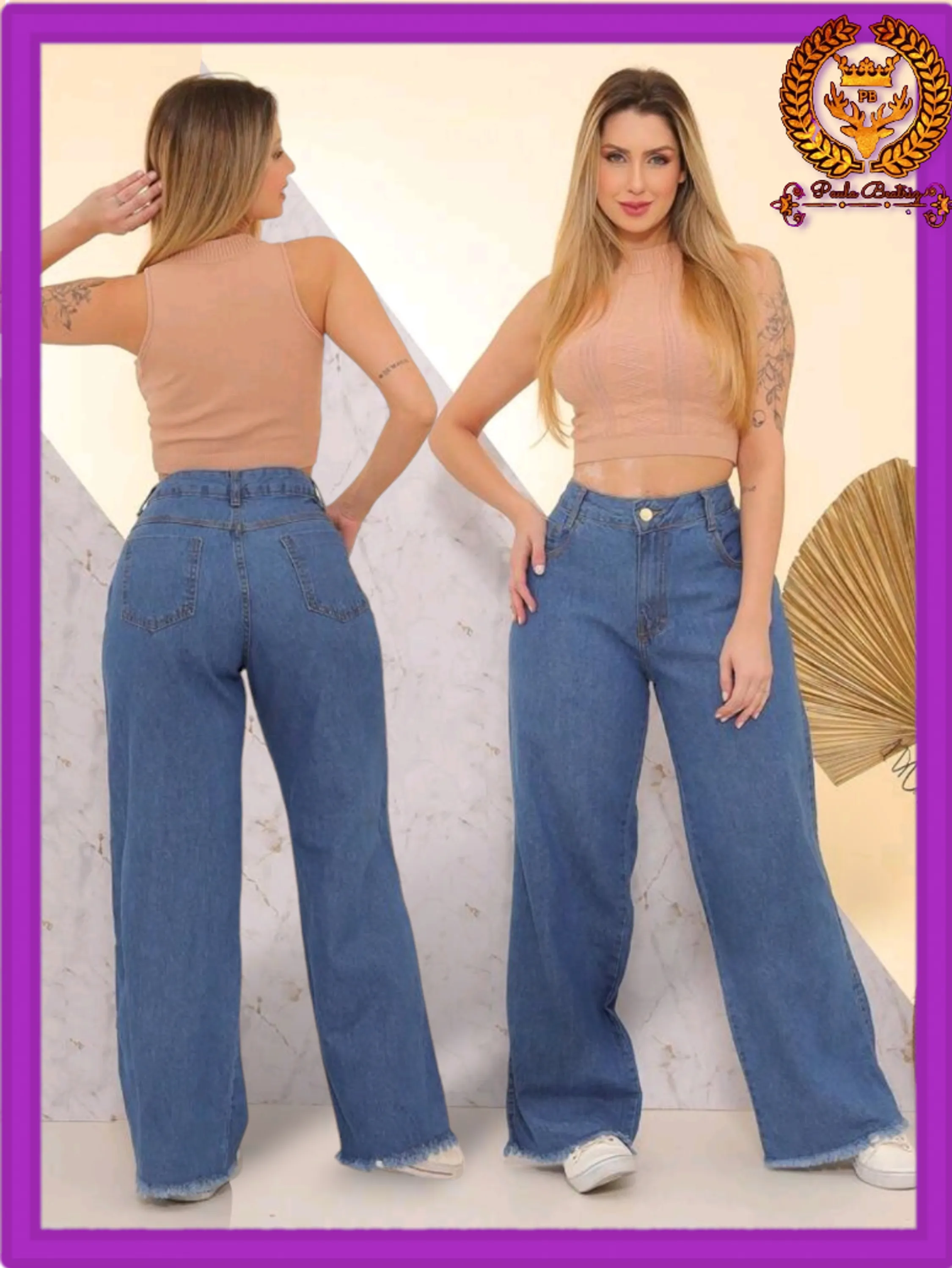 Calça Wide leg jeans  pantalona feminina paul_a_beatri_z_jeans