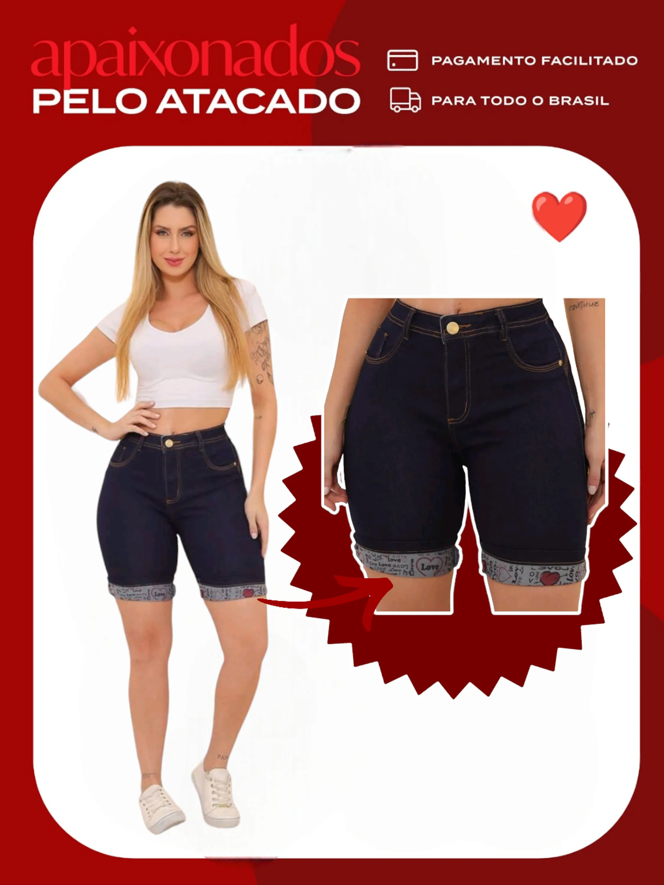 Bermuda jeans (barra love ) short feminina paul_a_beatri_z_jeans