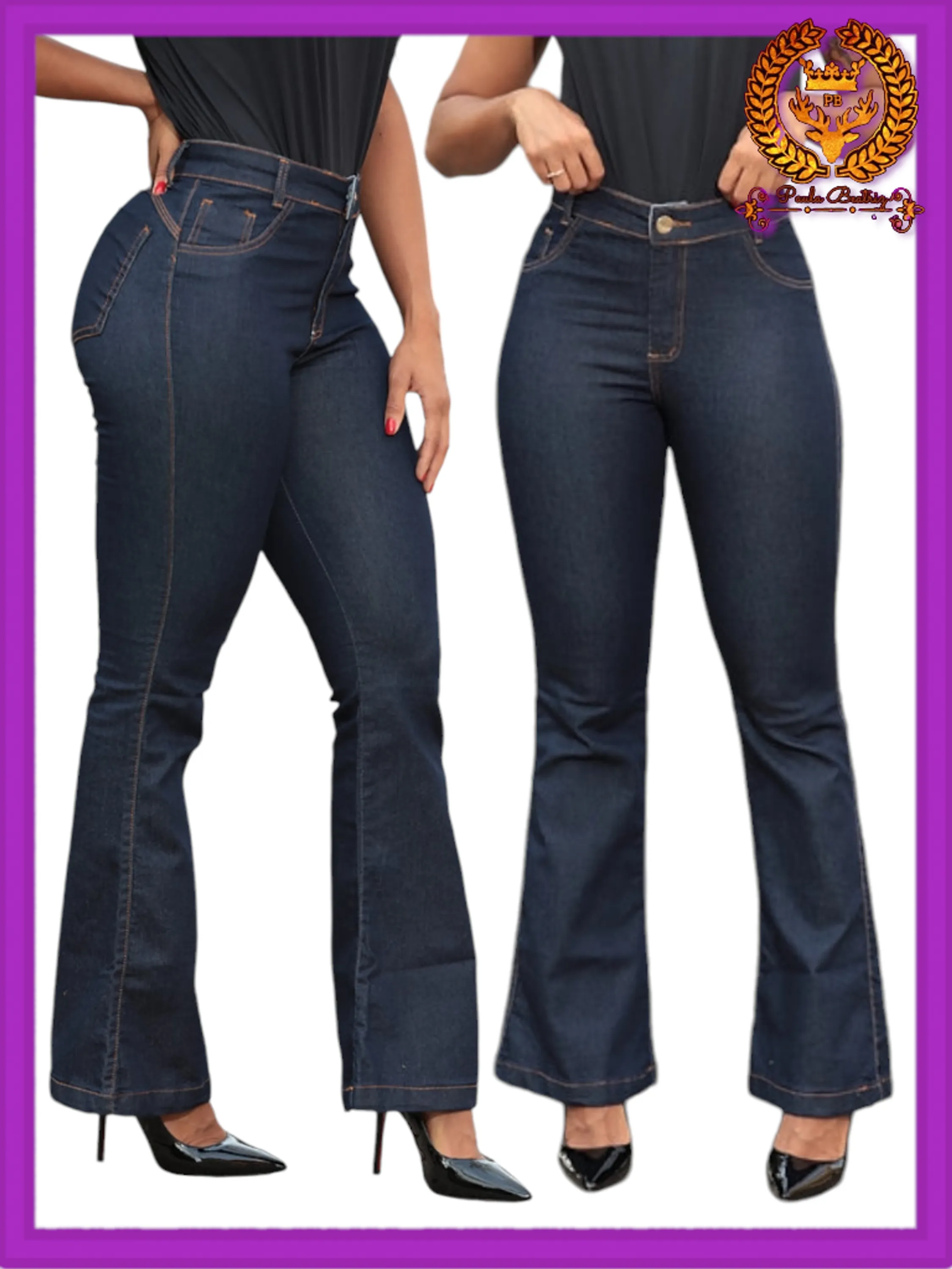 Calça flare jeans feminina paul_a_beatri_z_jeans