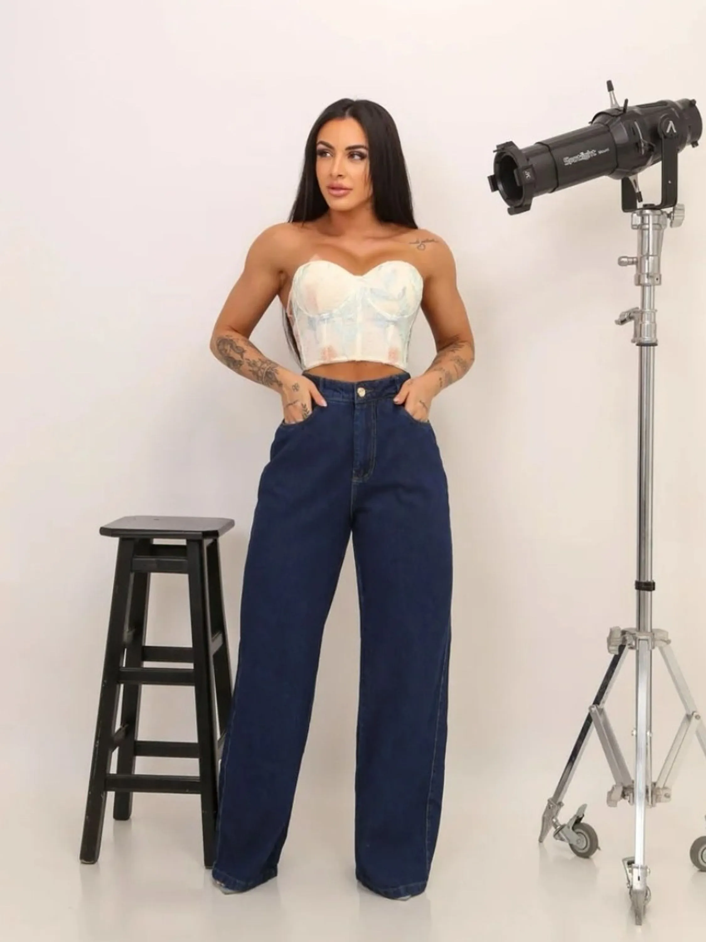 Wide leg jeans pantalona feminina 💙